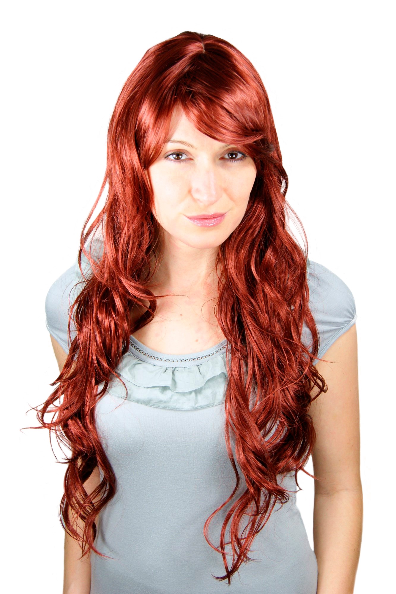 AMAZING high  LADY WIG ruby RED wavy slight curls 9331-35 VERY LONG 70 cm, front view, WIG ME UP: Your Perücken Online Shop Quality Wigs, Ladies, Red, wavy, long