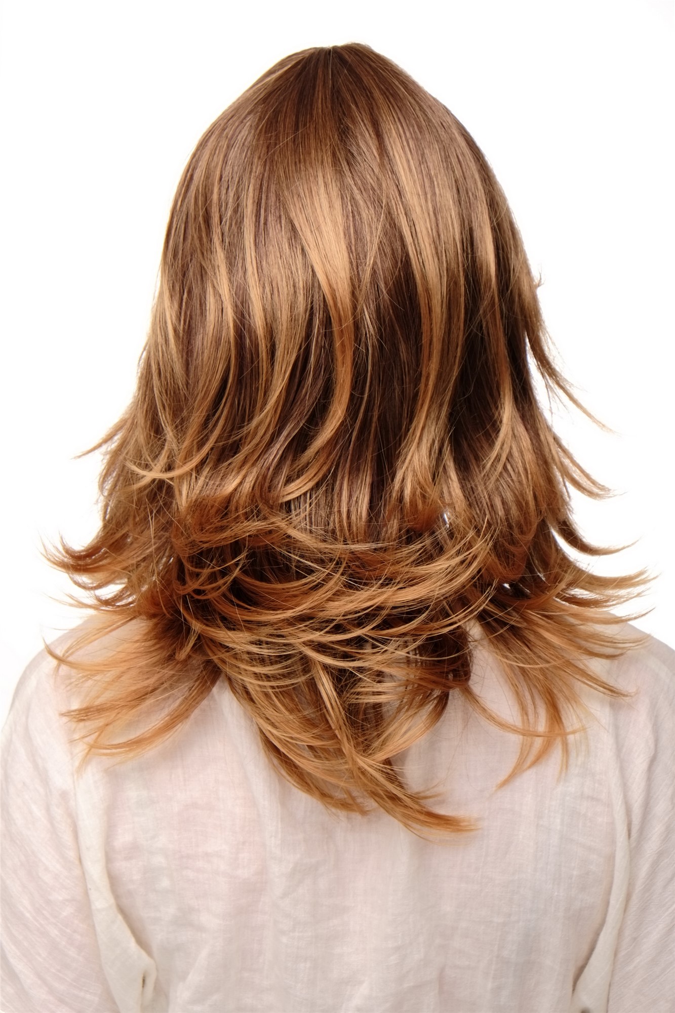 hochwertige Qualitätsperücken, Perücke glatt halblang Braun Blond Mix Modell: TYW60349, Ansicht 4, WIG ME UP: Ihr Perücken Online Shop wellige Tressen-Perücke mit Kopfhaut-Imitat Kastanie-Gelbblond-Mix schulterlange Haare für Damen