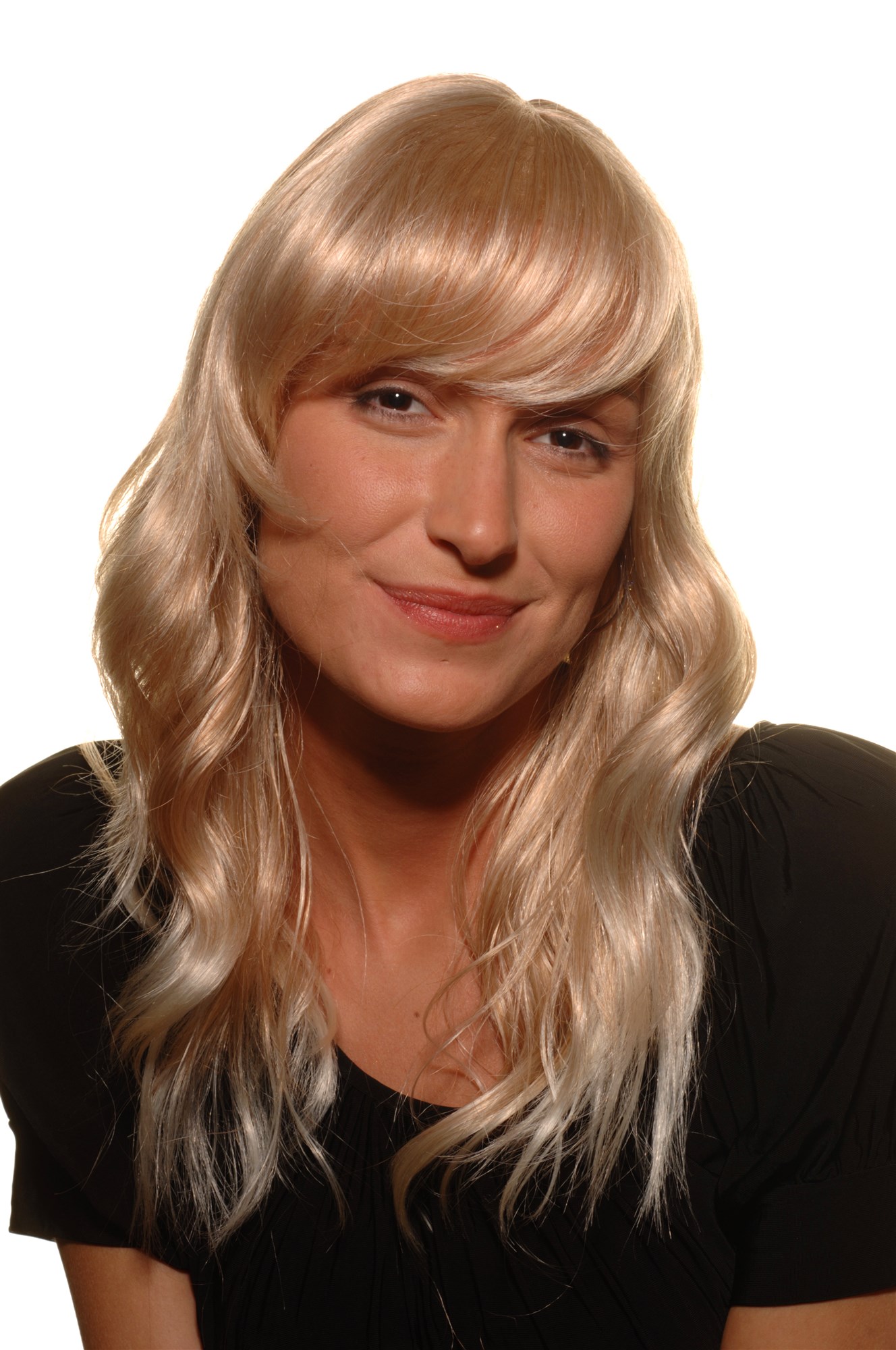 hochwertige Qualitätsperücken, Wellige halblange Damen Perücke blond so niedlich 5019-27T613, Vorderansicht, WIG ME UP: Ihr Perücken Online Shop wellige Tressen-Perücke mit Kopfhaut-Imitat Blond-Mix schulterlange Haare für Damen