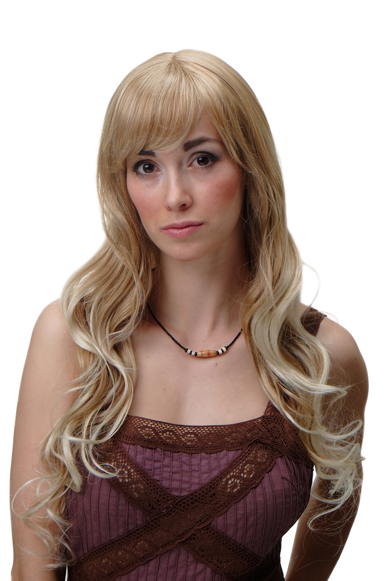 hochwertige Qualitätsperücken, Damen Perücke sehr lang lockig Erdbeerblond-Platinblond-Mix 3224-27T613, Vorderansicht, WIG ME UP: Ihr Perücken Online Shop lockige Tressen-Perücke mit Kopfhaut-Imitat Erdbeerblond-Platinblond-Mix lange Haare für Damen