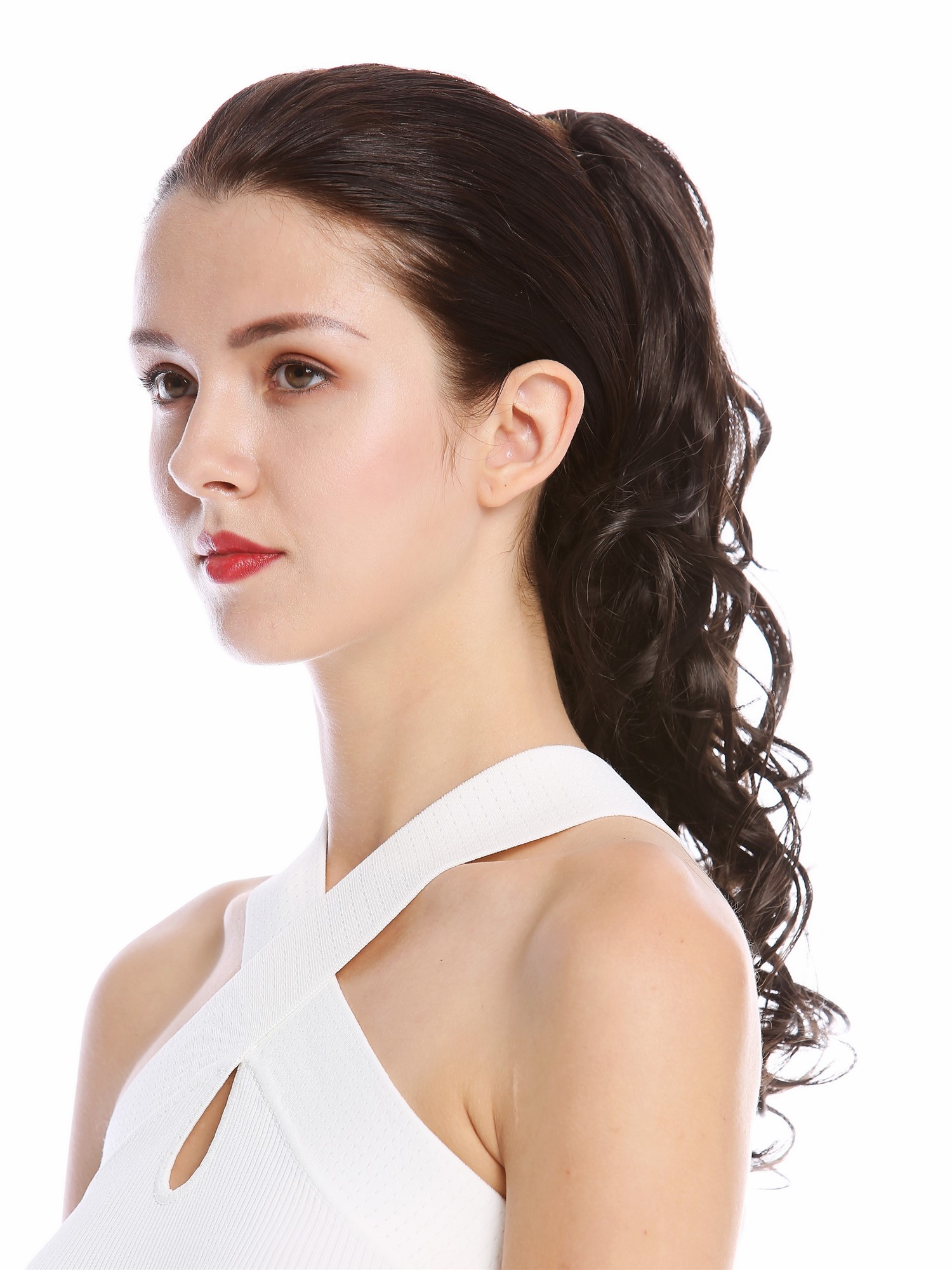 Ponytail Hairpiece long slightly curled defined curls dark brown 17" N399, view 3, WIG ME UP: Your Perücken Online Shop Ponytails, dark brown, curled, shoulder-length