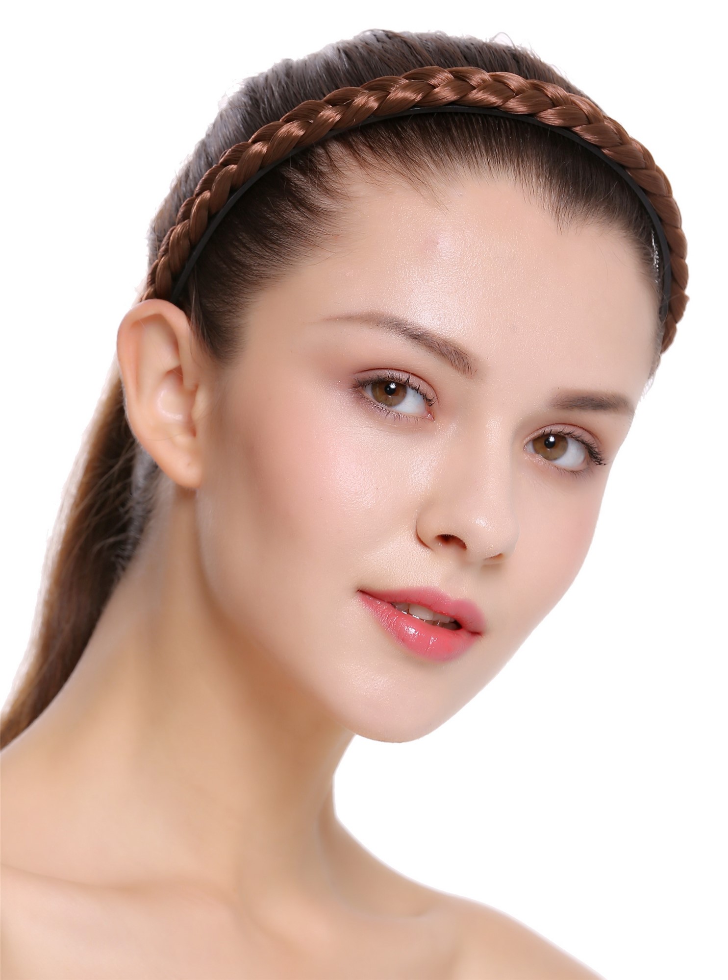 Hair loop Alice band plaited traditional 0.6" slim braid light brown CXT-003, front view, WIG ME UP: Your Perücken Online Shop Hair Circlets, Brown, Braided, long