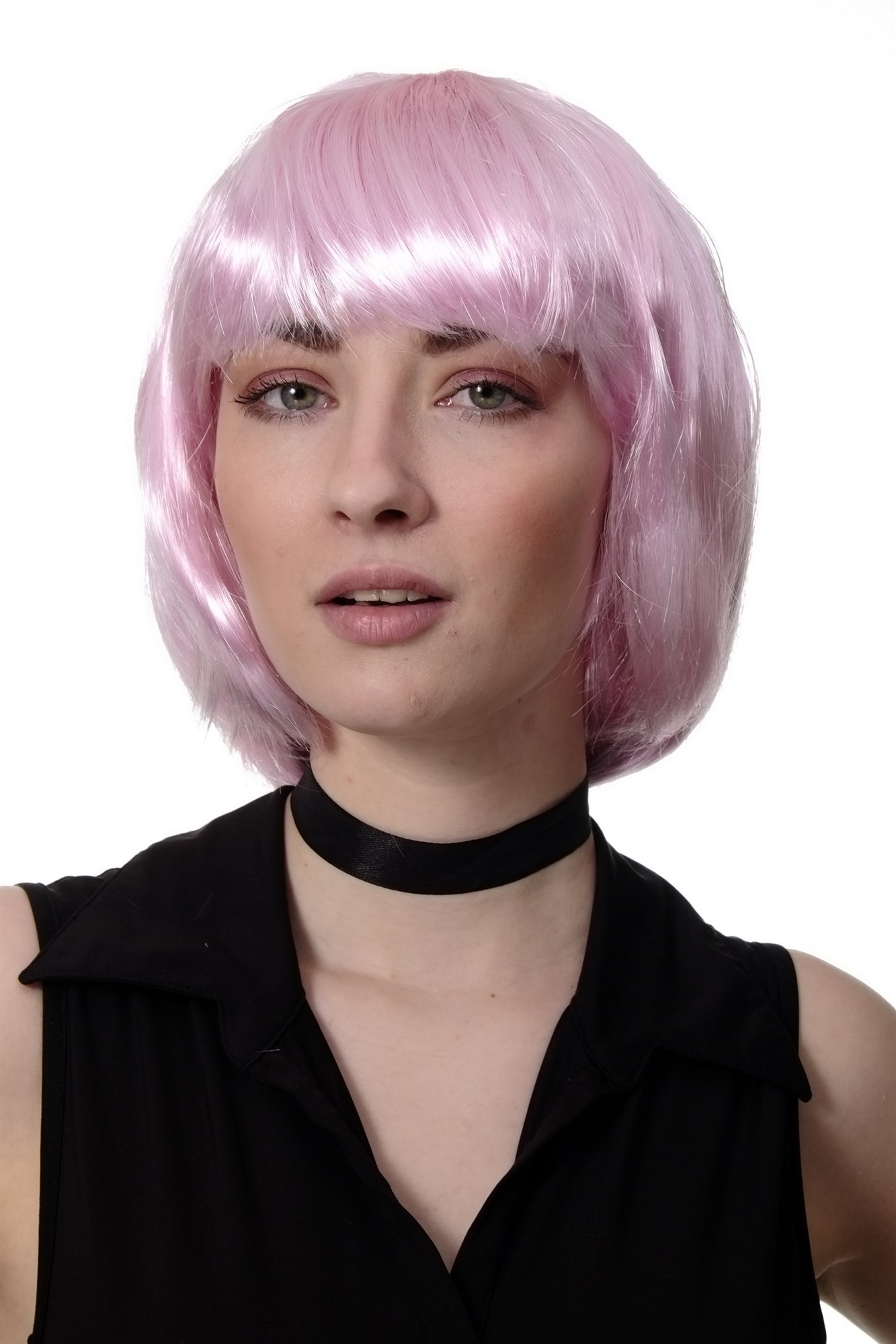 Party/Fancy Dress/Halloween Lady WIG Bob fringe full short BRIGHT PINK disco COSPLAY, front view, WIG ME UP: Your Perücken Online Shop Party Wig, Ladies, Pink, straight, shoulder-length