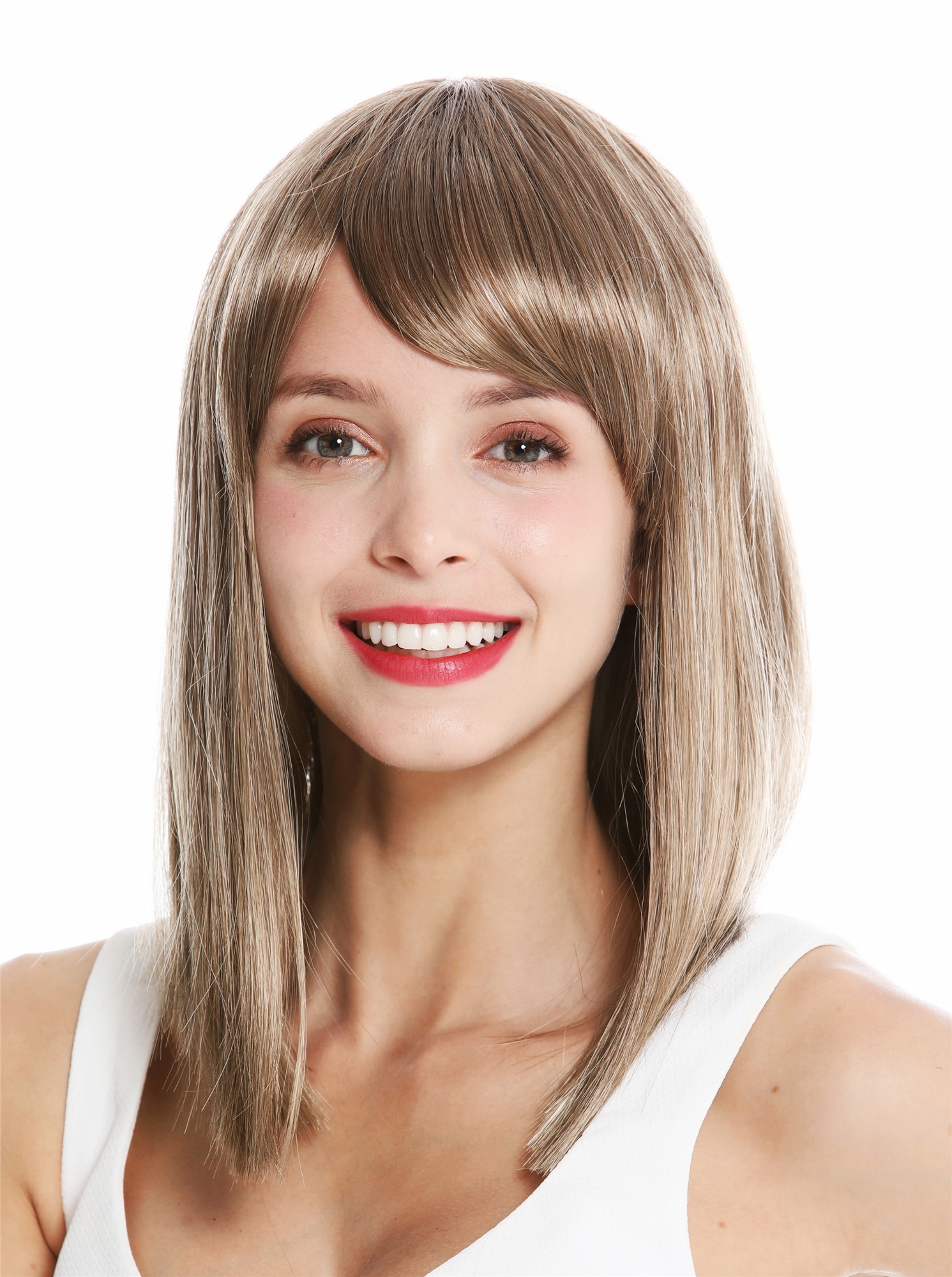 hochwertige Qualitätsperücken, Perücke schulterlang glatt braun blonde Highlights VK-5-14H24, Ansicht 3, WIG ME UP: Ihr Perücken Online Shop glatte Tressen-Perücke mit Kopfhaut-Imitat Braun-Blond-Mix schulterlange Haare für Damen