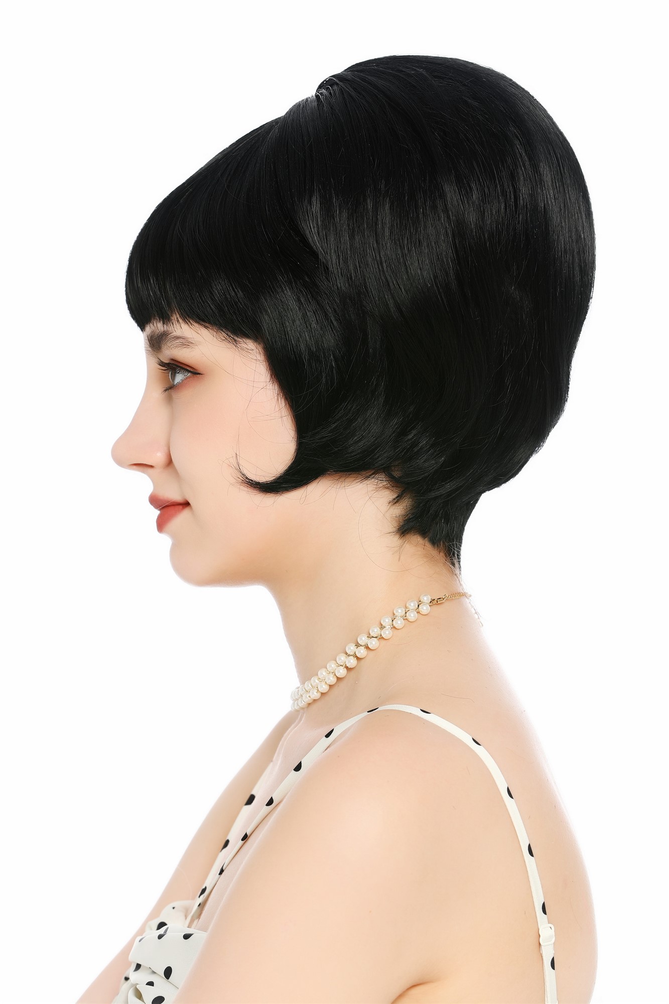 Perücke Damen Retro Vintage 50er 60er Beehive Turmfrisur hochtoupiert kurz Pony Schwarz VK-71-1
