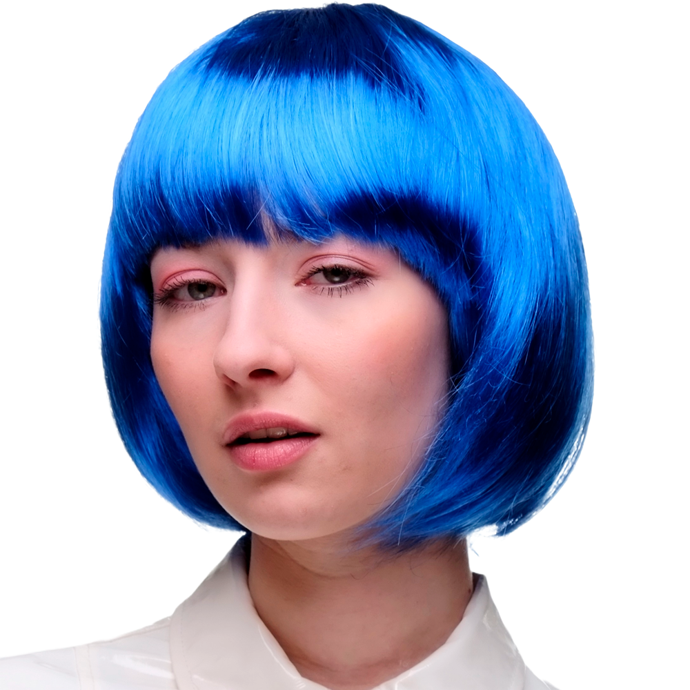 Category image for short party wigs Bright blue bob wig with bangs