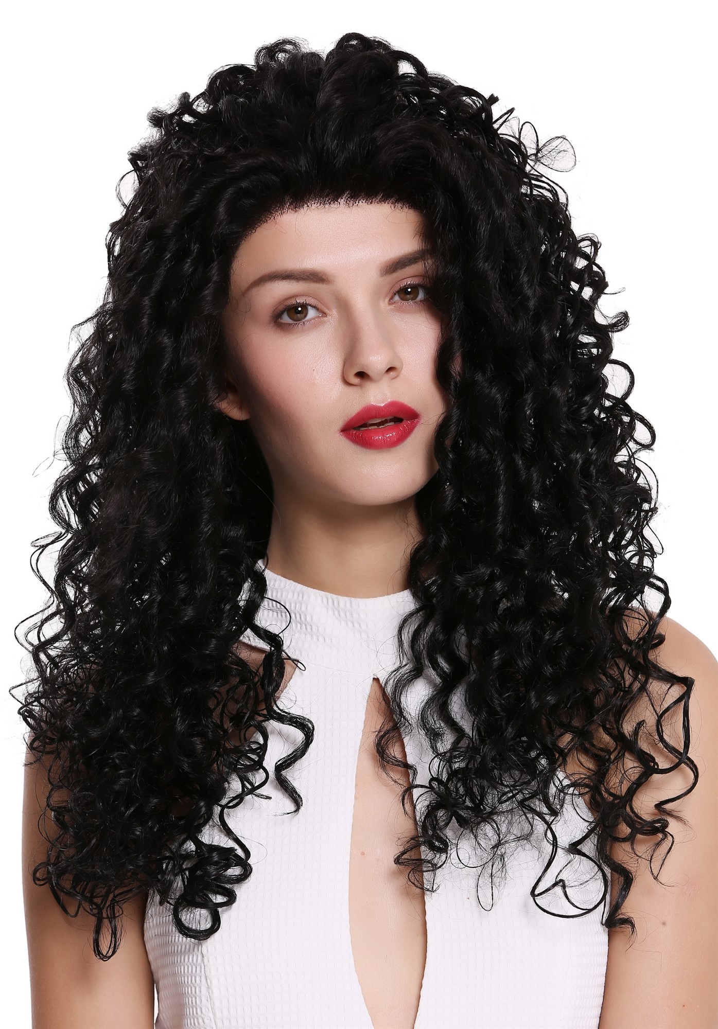 hochwertige Qualitätsperücken, Perücke Lace-Front Lang Locken Schwarz Volumen L006-LF-1B, Ansicht 4, WIG ME UP: Ihr Perücken Online Shop lockige Tressen-Perücke mit Front-Lace Samtschwarz sehr lange Haare für Damen