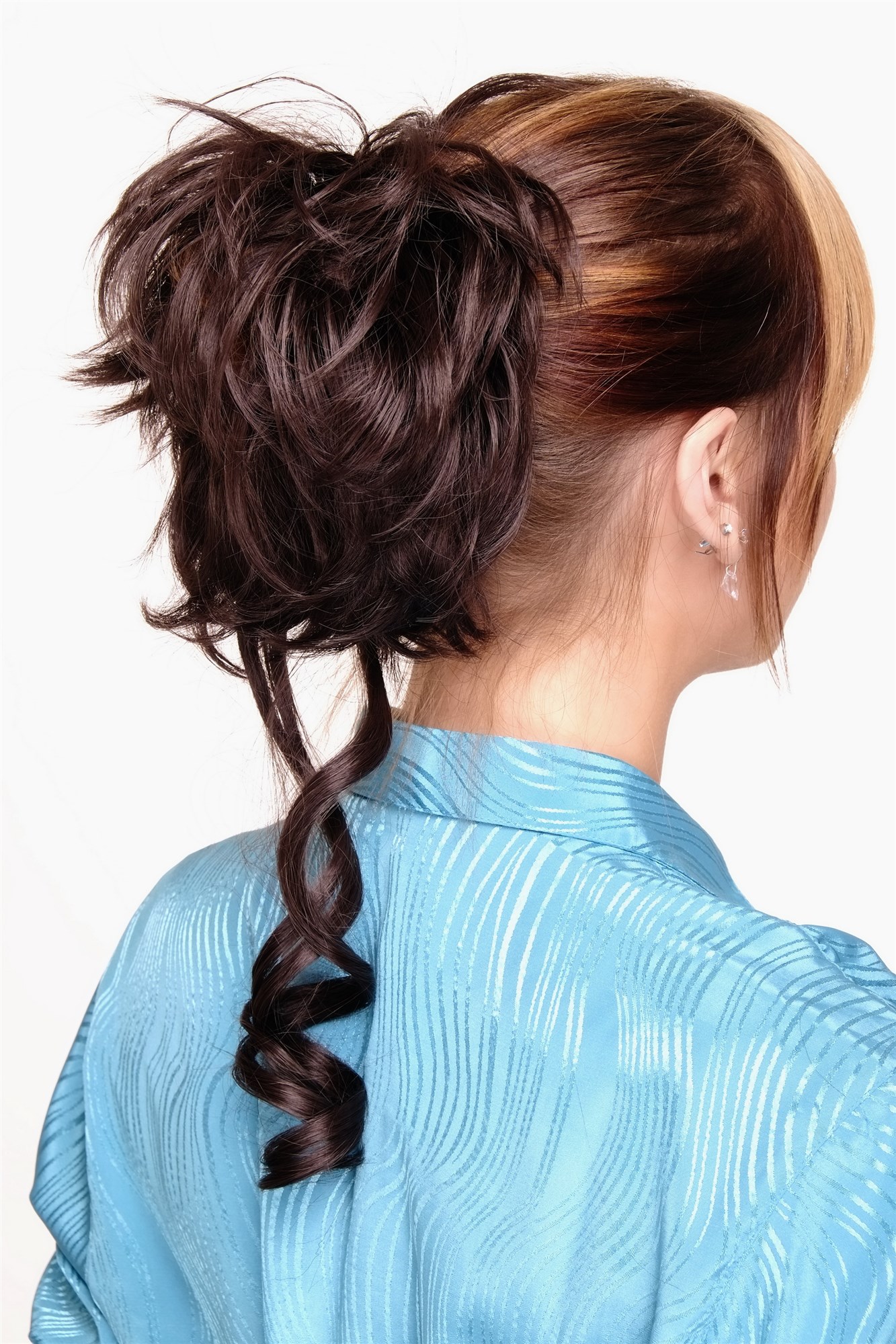 Hair Piece baroque voluminous wild curled scrunchy comb choco brown YZF-3072HT, view 2, WIG ME UP: Your Perücken Online Shop Ponytails, Brown, curled, shoulder-length
