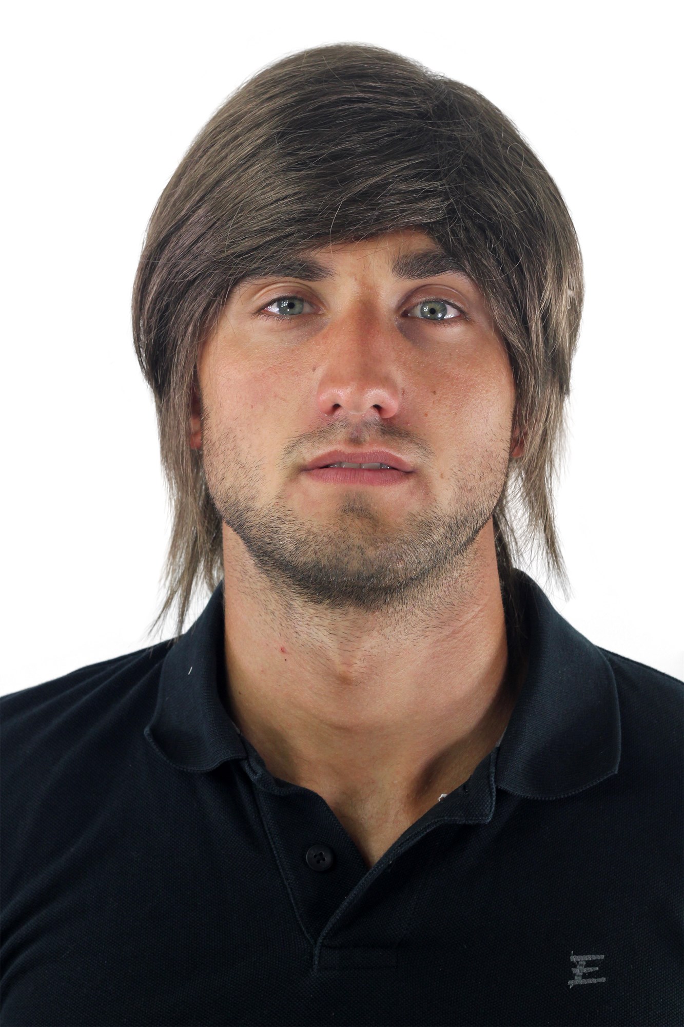 Men's WIG (for Men or Unisex) HIGH  synthetic short long in the neck BROWN medium youthful, front view, WIG ME UP: Your Perücken Online Shop Quality Wigs, Men, medium brown, straight, short