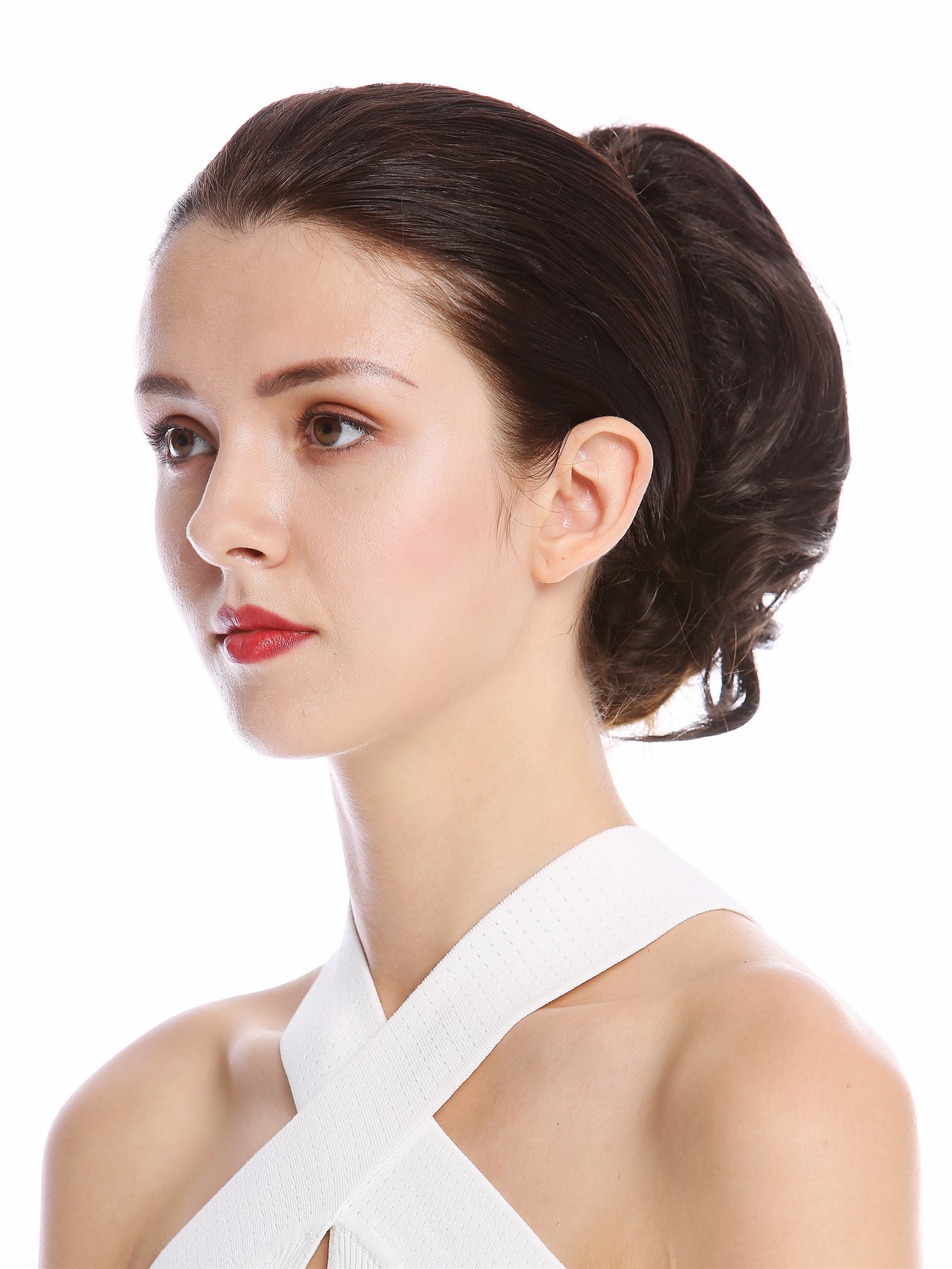 hochwertiger Zopf Pferdeschwanz kurz voluminös wellig Dunkelbraun 1028-V-4, Ansicht 3, WIG ME UP: Ihr Perücken Online Shop glattes Zopf-Haarteil Dunkelbraun 20 cm lang