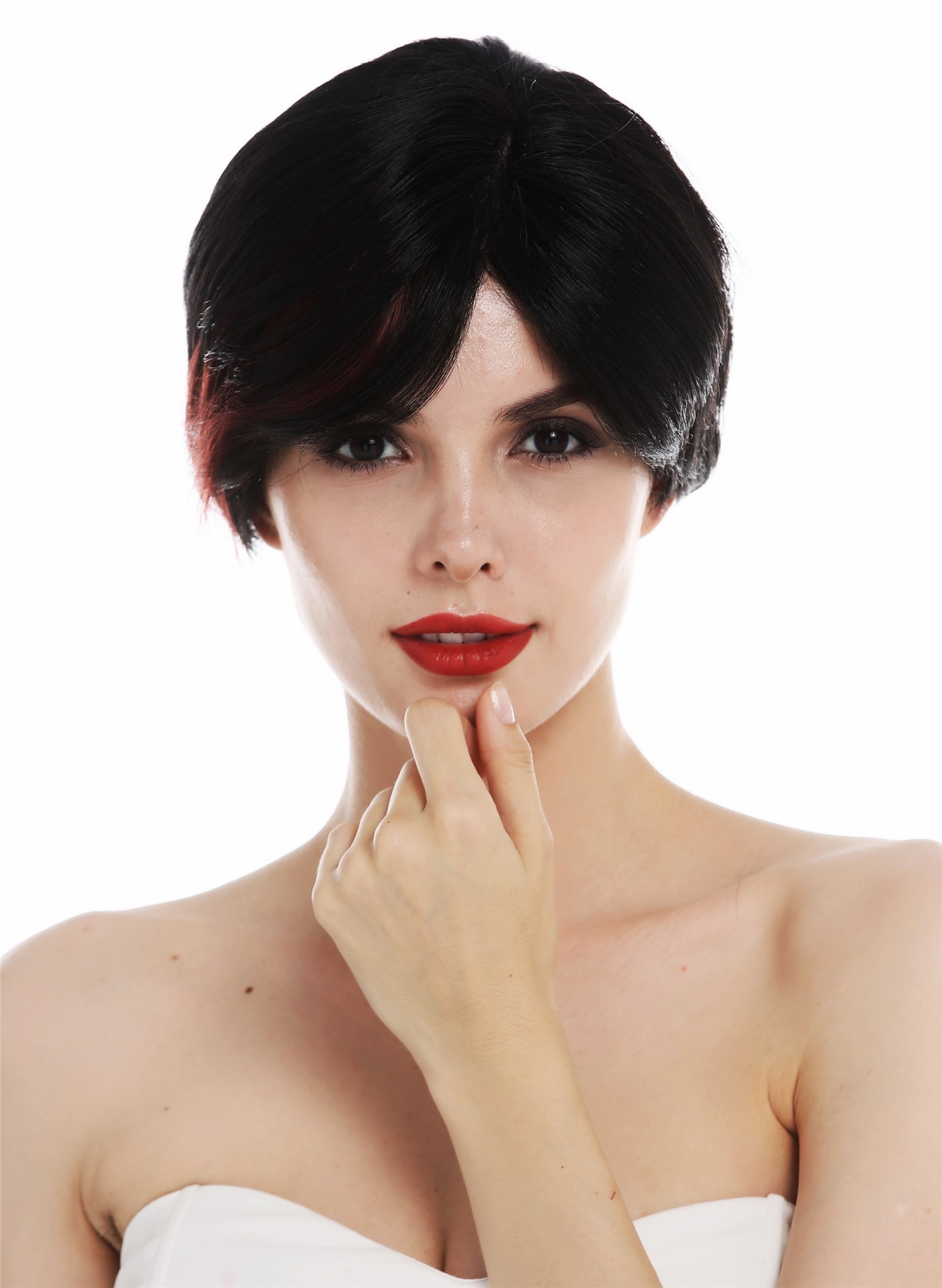 Monofilament women's wig short sleek parted black red highlights TYM-492-MT, view 5, WIG ME UP: Your Perücken Online Shop Quality Wigs, Ladies, black-red mix, straight, short