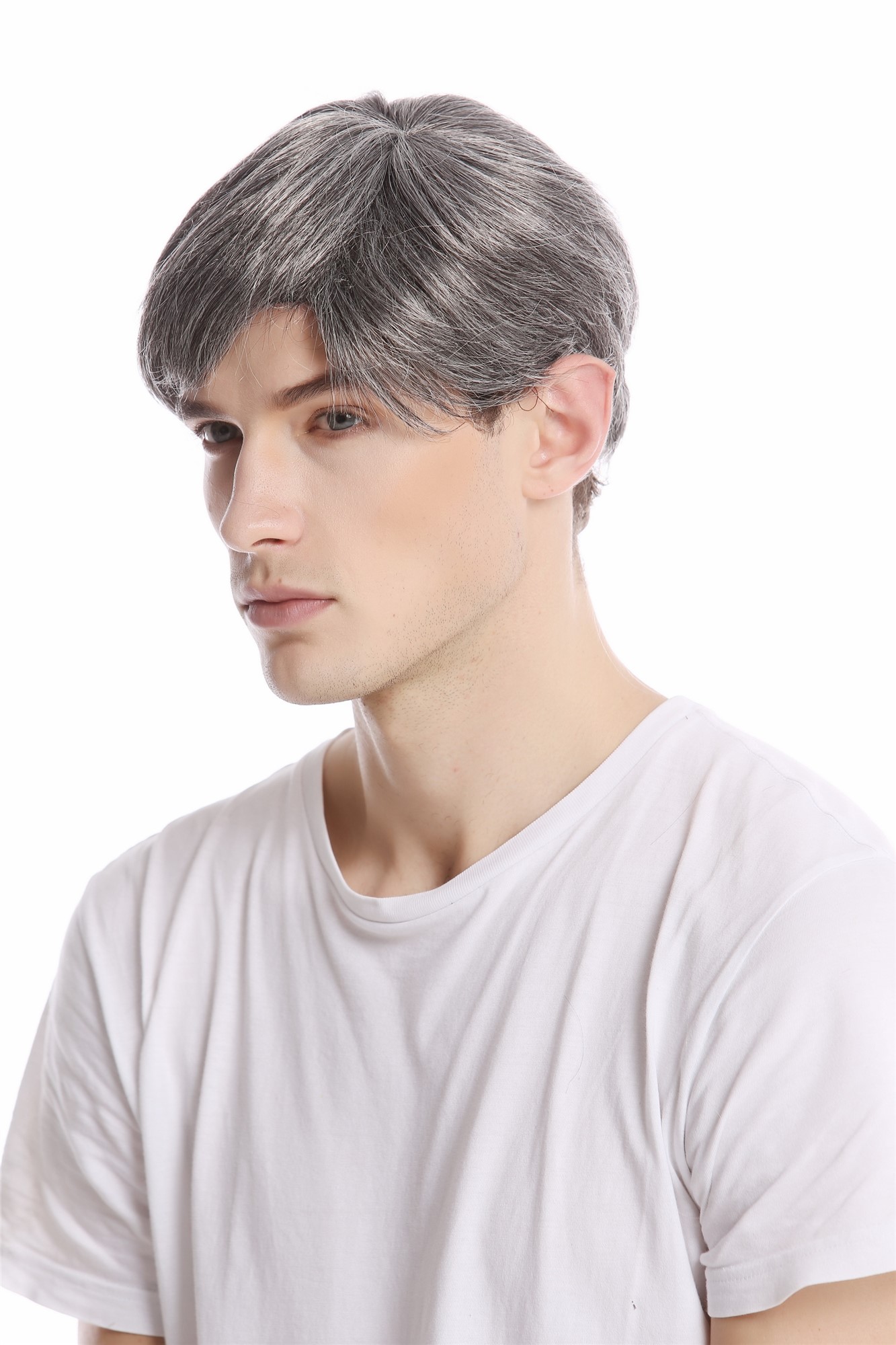 glatte Tressen-Perücke Dunkelbraun-Grau-Mix kurze Haare für Herren