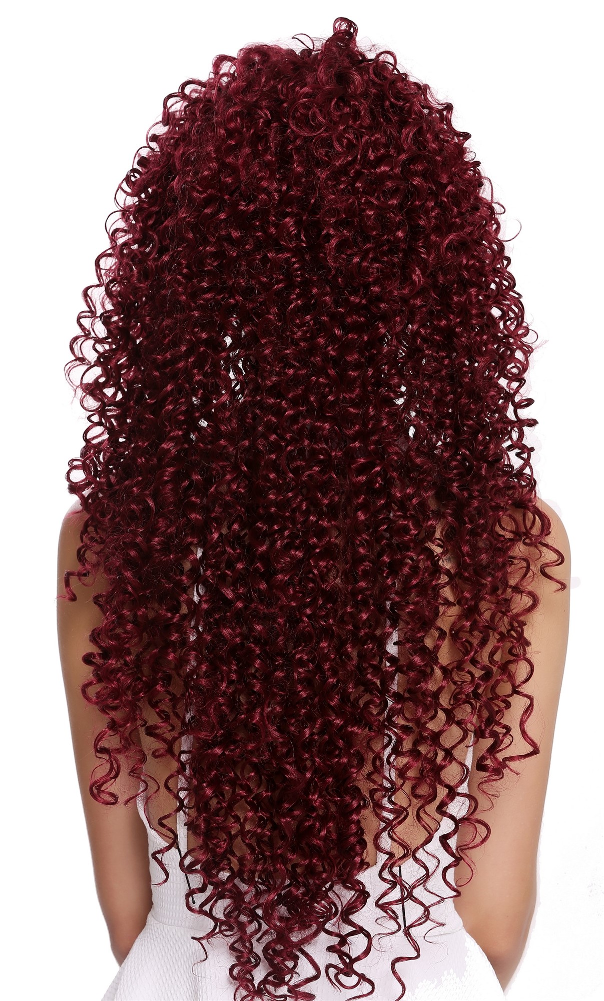 hochwertige Qualitätsperücken, Perücke Lang Locken Afro Dunkel Granat Rot DW2315-39, Ansicht 3, WIG ME UP: Ihr Perücken Online Shop lockige Tressen-Perücke Granatrot sehr lange Haare für Damen