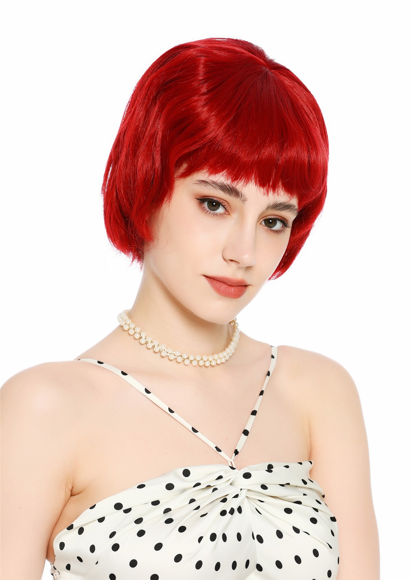 Perücke Damen Retro 50er 60er Beehive hochtoupiert kurz Pony Rot Feuerrot VK-65-137