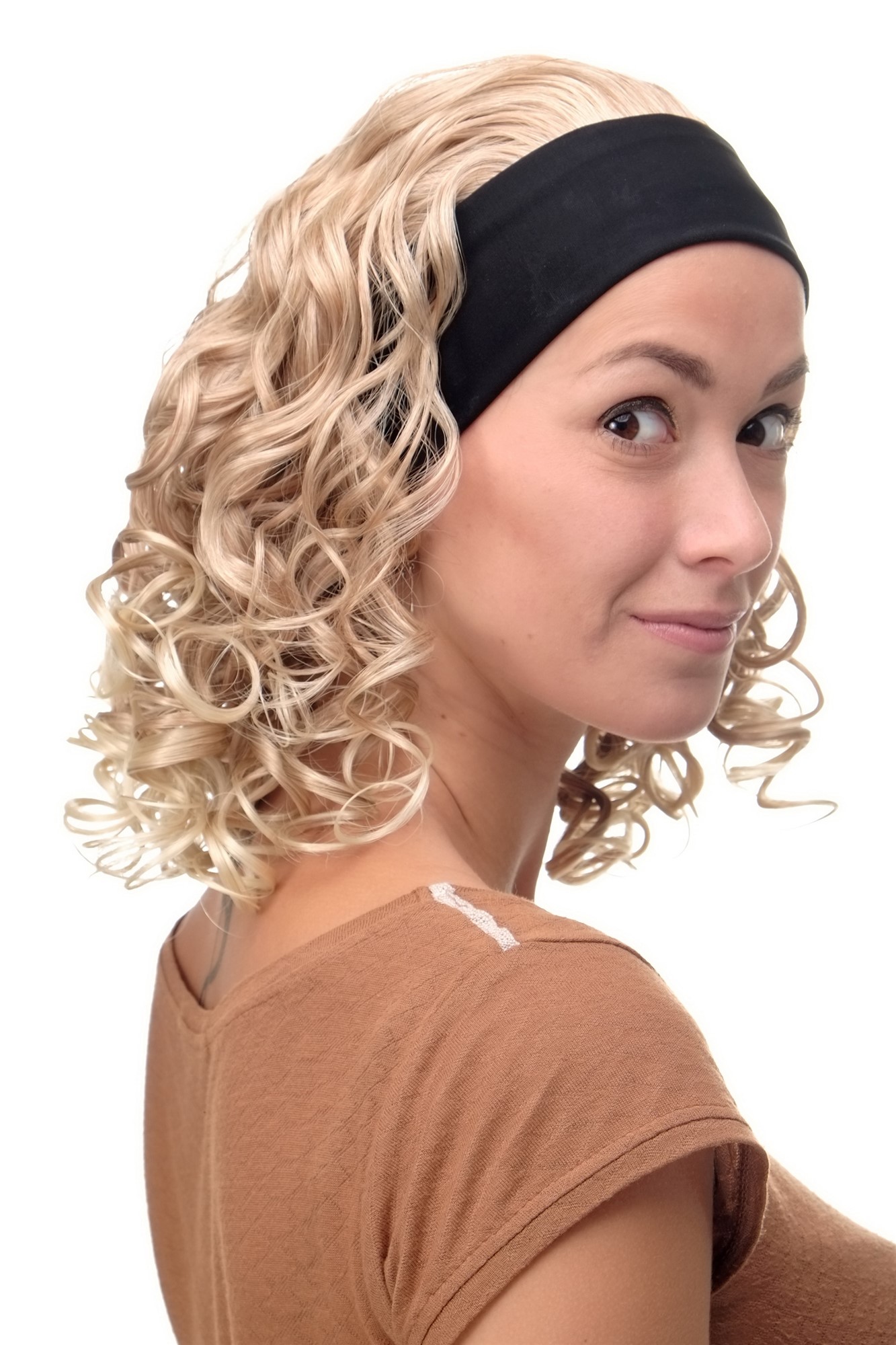 hochwertige Qualitätsperücken, Perücke Stirnband natürlicher Blond-Mix Locken Schulterlang BRO-704-27T613, Ansicht 3, WIG ME UP: Ihr Perücken Online Shop lockige Tressen-Perücke mit Stirnband Blond-Mix schulterlange Haare für Damen