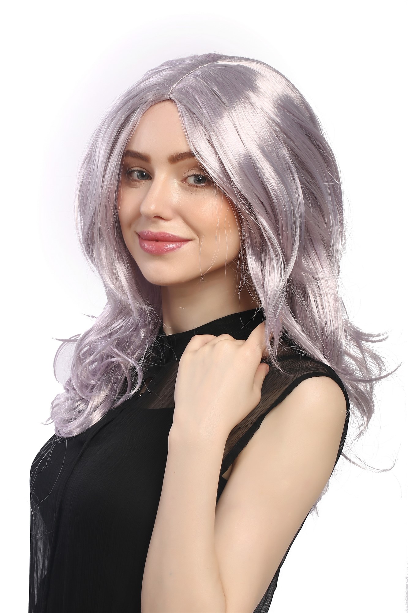 Party Wig, Ladies, Gray, Purple, wavy, long