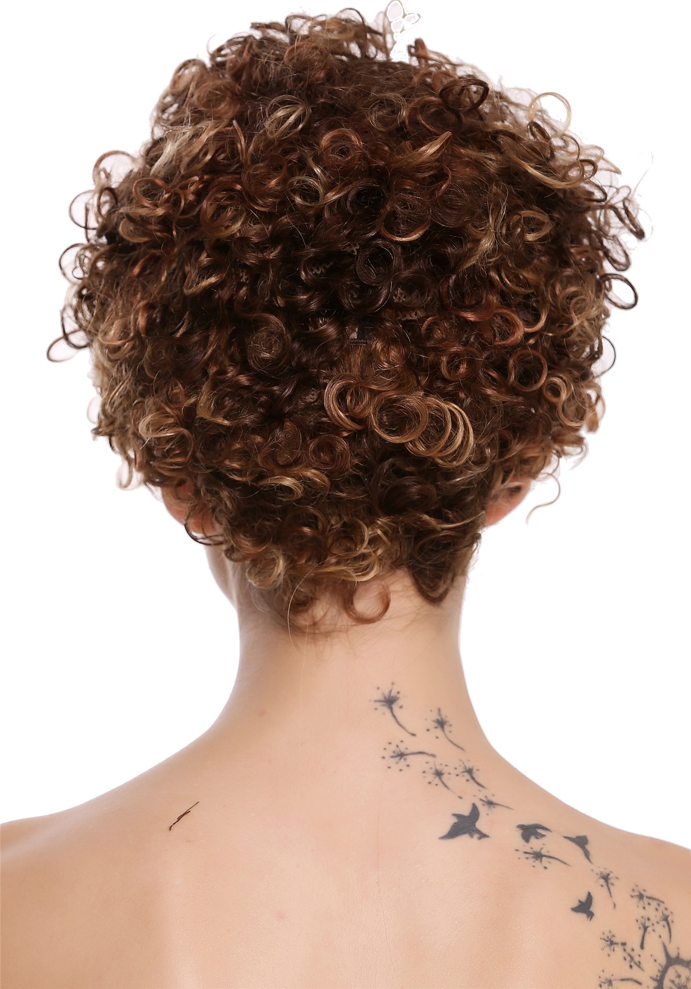 hochwertige Qualitätsperücken, Echthaar Perücke kurz Locken Braun Blond Gesträhnt RGH-5290W-HH-F4/27/30, Ansicht 4, WIG ME UP: Ihr Perücken Online Shop lockige Tressen-Perücke 100% Echthaar Dunkelbraun-Erdbeerblond-Kupferbraun-Mix kurze Haare für Damen