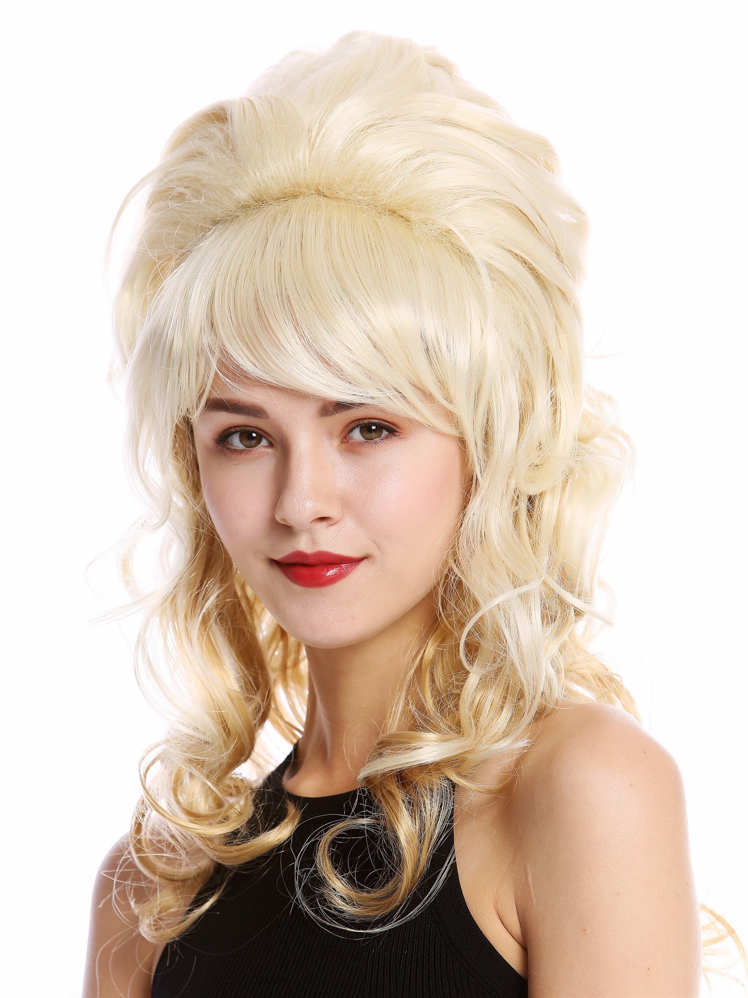 Lady Wig Baroque 60s Beehive Retro Bun curly long light blond Pop Singer GFW2418, front view, WIG ME UP: Your Perücken Online Shop Quality Wigs, Ladies, light blonde-golden blonde mix, curled, long