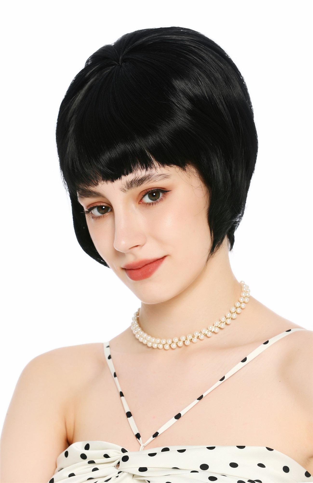 Perücke Damen Retro Vintage 50er 60er Beehive Turmfrisur hochtoupiert kurz Pony Schwarz VK-71-1
