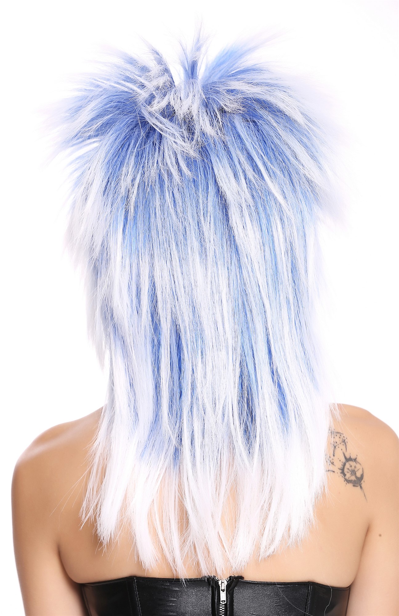 günstige Party Perücke, Perücke Vokuhila Blau Weiß Mix Toupiert 80er Punk 90891-ZAC3TZA60, Ansicht 4, WIG ME UP: Ihr Perücken Online Shop glatte Party Perücke Blau,Weiß schulterlange Haare Unisex