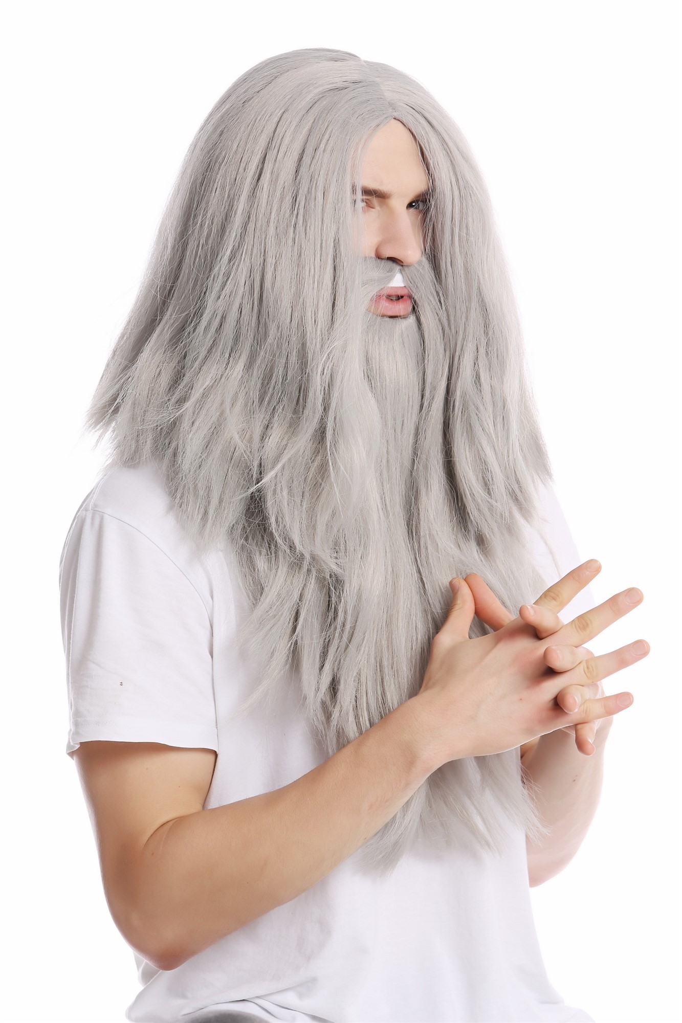 günstige Party Perücke, Perücke & Bart Grau Zauberer Prophet PW0210-ZA68E, Ansicht 4, WIG ME UP: Ihr Perücken Online Shop glatte Party Perücke Grau lange Haare für Herren