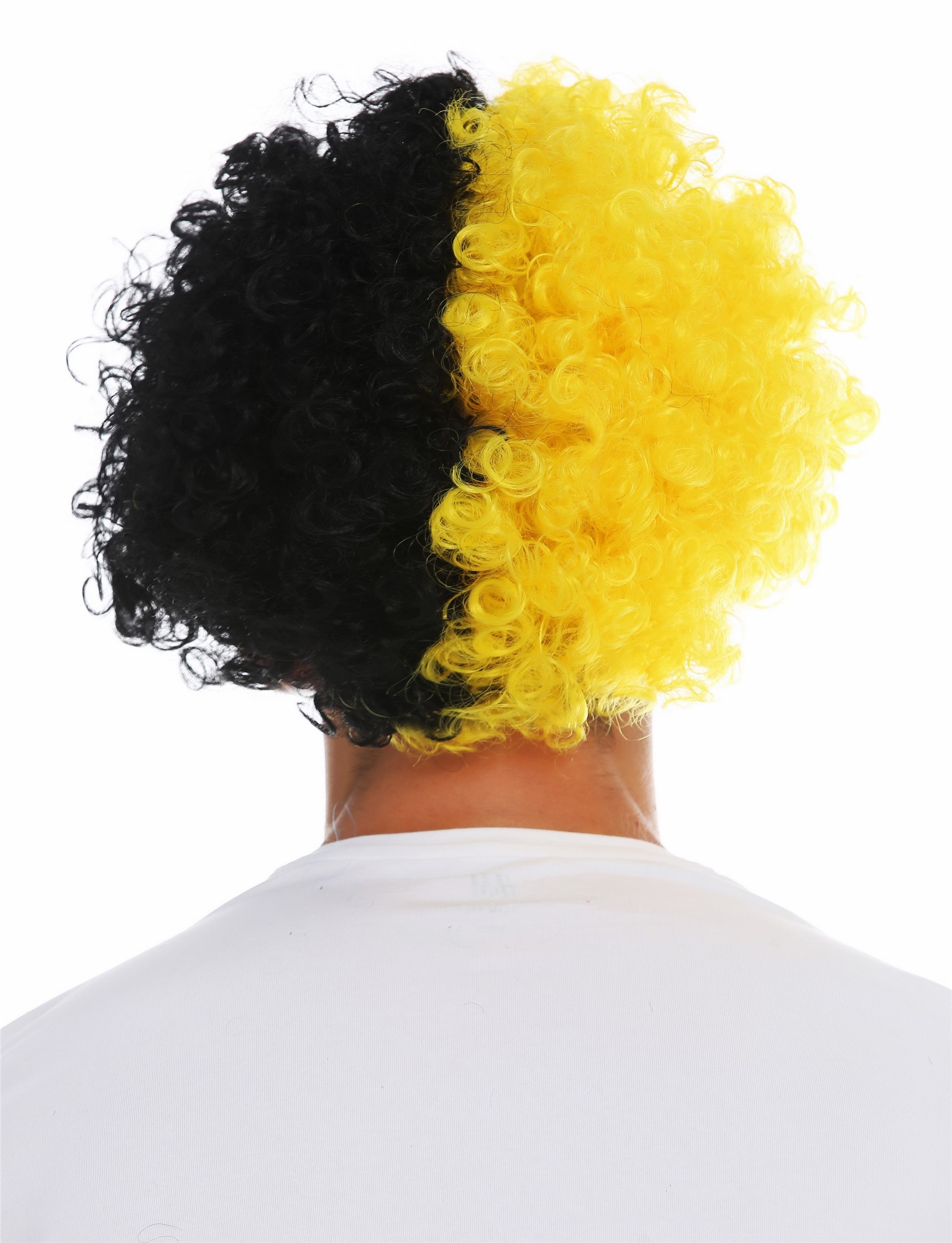 Party Wig, Unisex, pitch black and bright yellow mix, curled, short