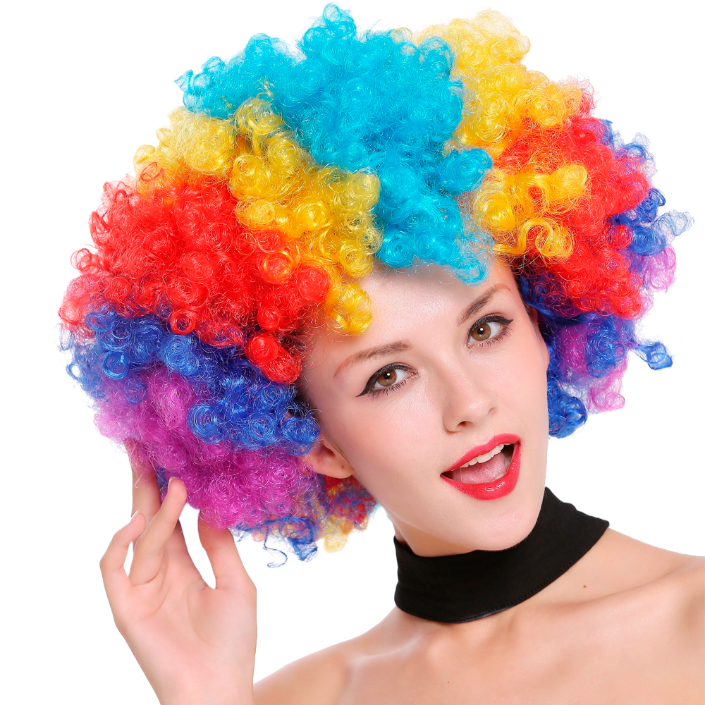Knallbunte Afroperücke mit Lila Blau Orange Gelb und Hellblauen Haaren