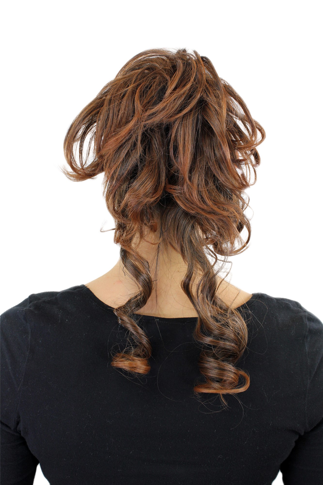 Hair Piece baroque voluminous wild curled scrunchy comb chestnut brownYZF-3072HT, front view, WIG ME UP: Your Perücken Online Shop Ponytails, brown mix, curled, shoulder-length