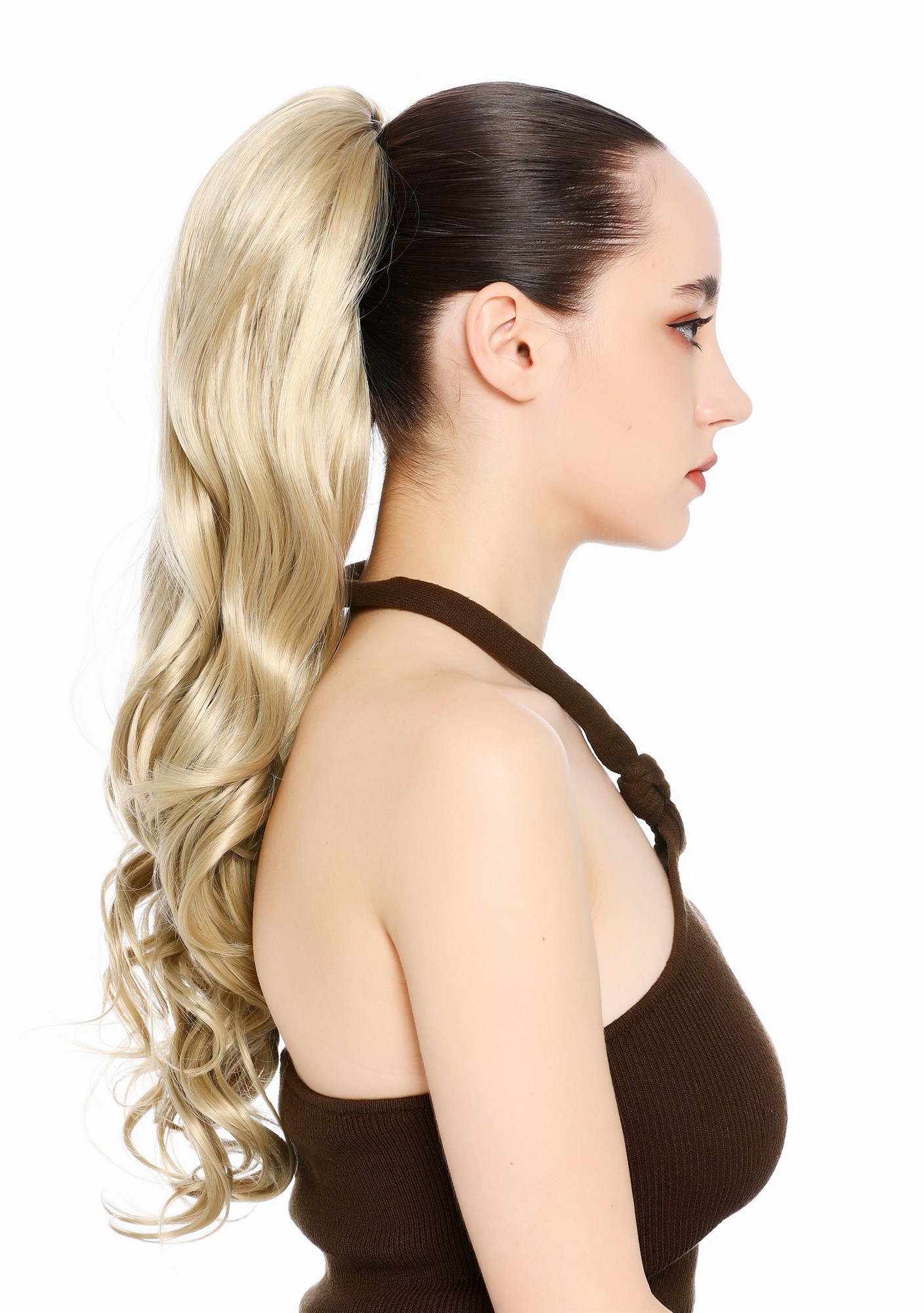 Zopf Pferdeschwanz Steckkämme lang oben glatt unten gelockt 55 cm Hellblond helles Blond N1555A-22