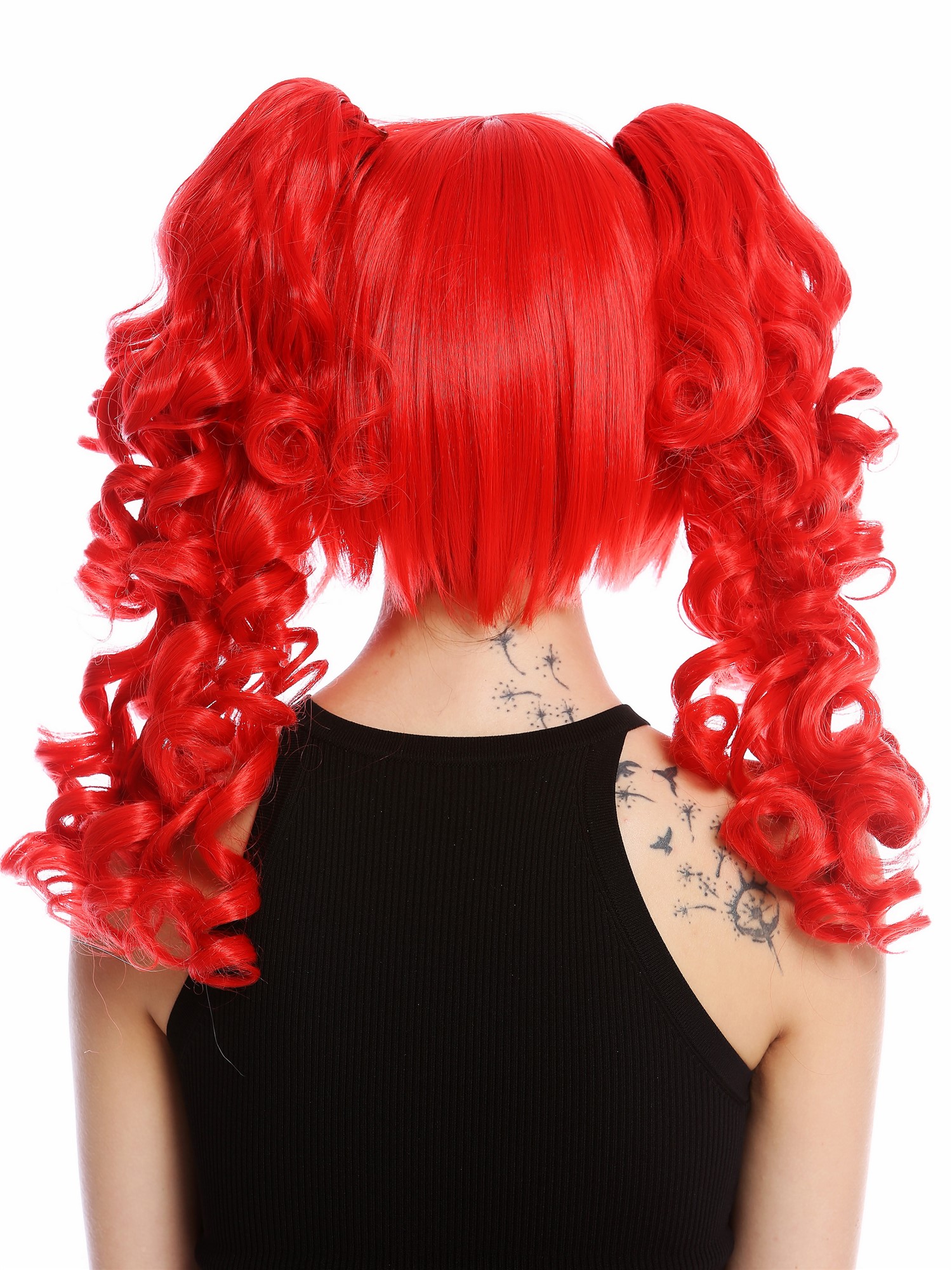 hochwertige Qualitätsperücken, Perücke Cosplay Lang Zöpfe Rot YZF-7080+A-113, Ansicht 4, WIG ME UP: Ihr Perücken Online Shop lockige Tressen-Perücke mit Kopfhaut-Imitat Knallrot schulterlange Haare für Damen