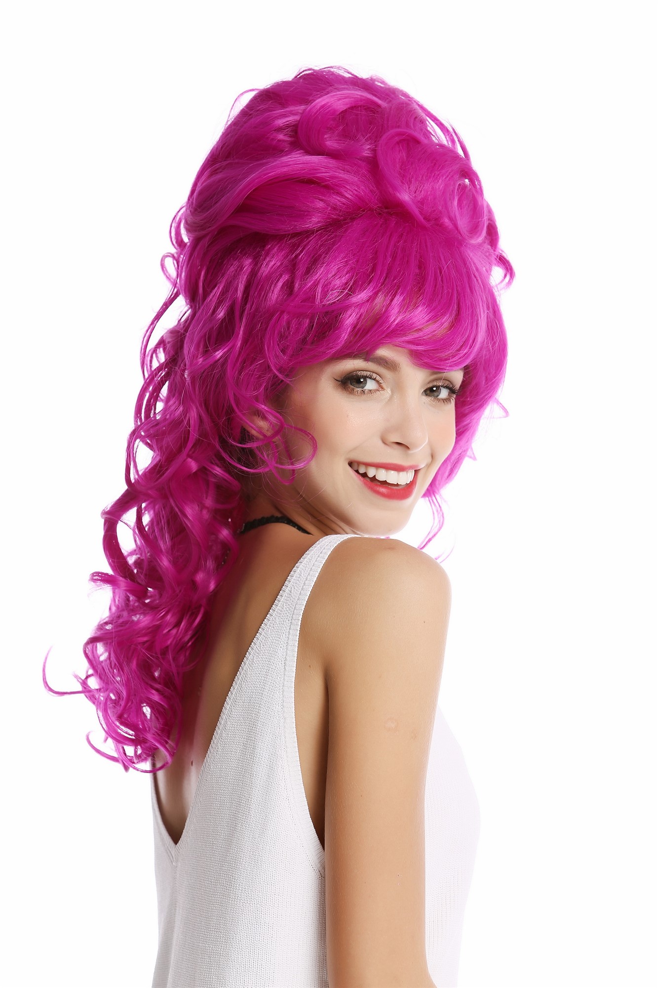 Lady Wig Baroque 60s Beehive Retro Bun curly long light purple violet Pop Singer, front view, WIG ME UP: Your Perücken Online Shop Quality Wigs, Ladies, Purple, curled, long