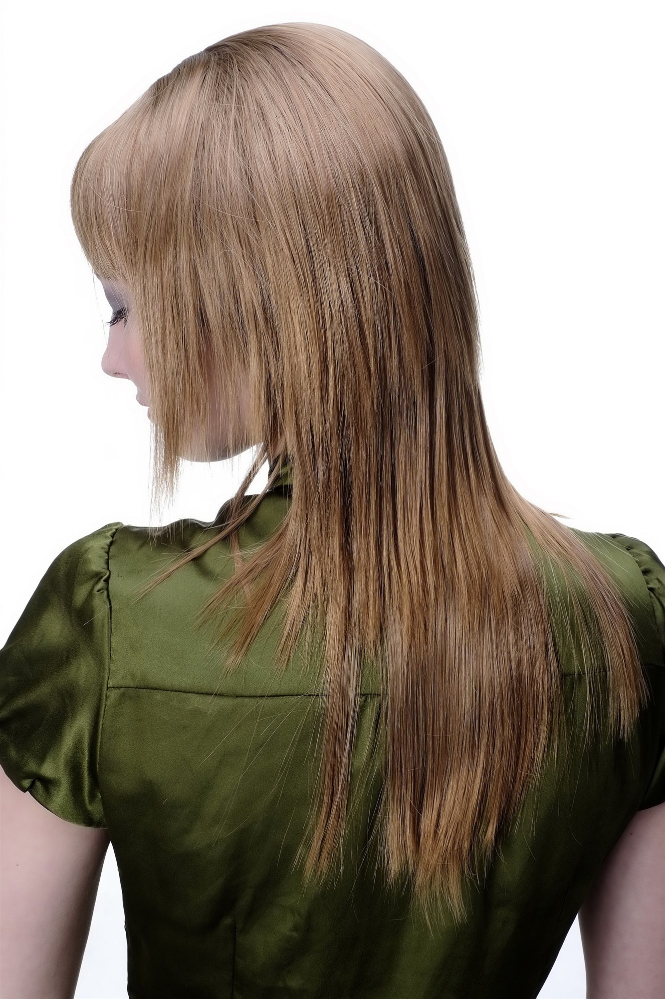 hochwertige Qualitätsperücken, Damen Perücke glatt gestuft lang Pony dunkelblond + rötlich 9214-14T27, Ansicht 4, WIG ME UP: Ihr Perücken Online Shop glatte Tressen-Perücke mit Kopfhaut-Imitat Hellbraun und Kupferblond lange Haare für Damen