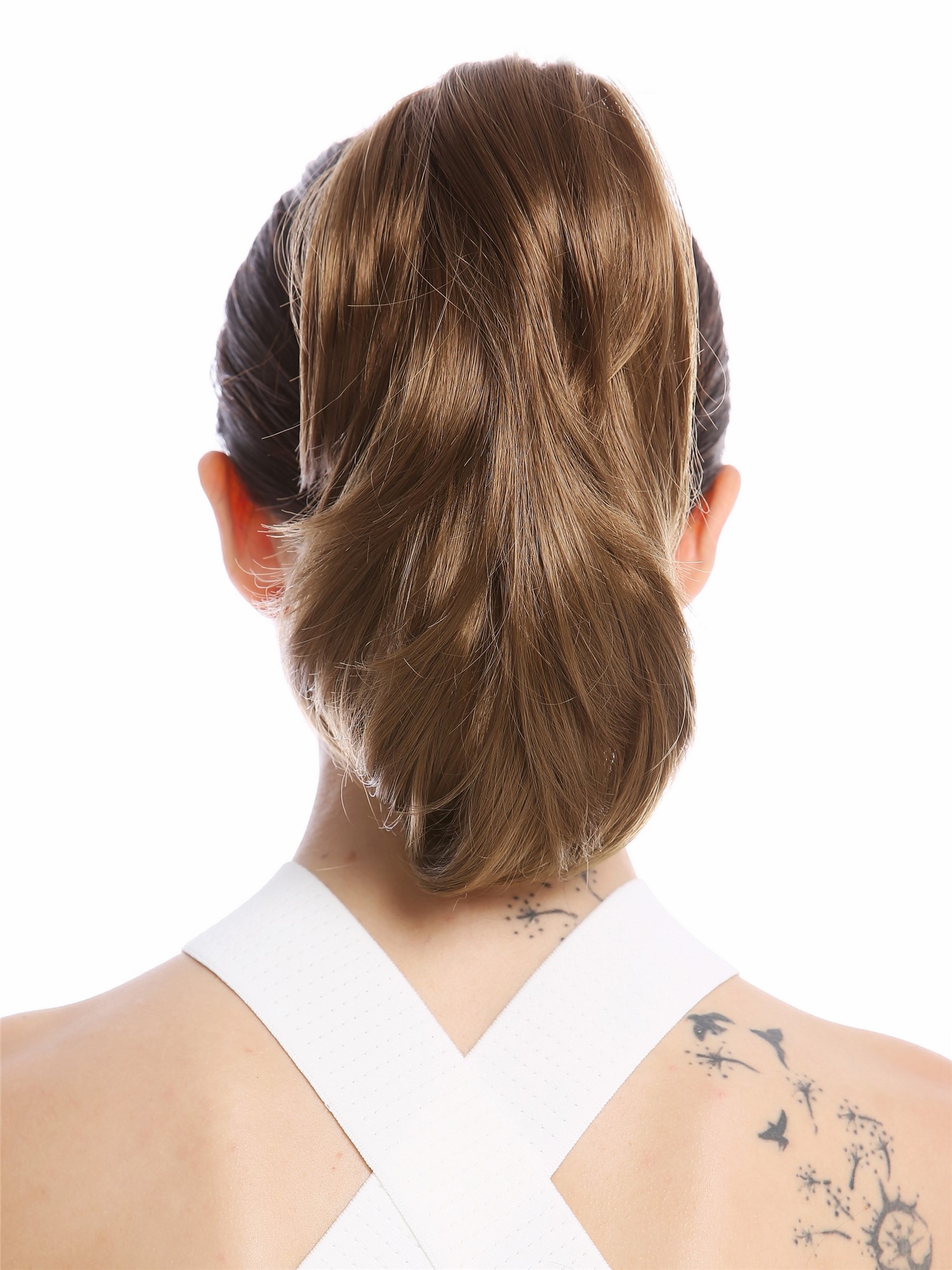 Ponytail Combs Clamp short straight slighty wavy voluminous golden brown MKB-29, front view, WIG ME UP: Your Perücken Online Shop Ponytails, golden brown, curled, short