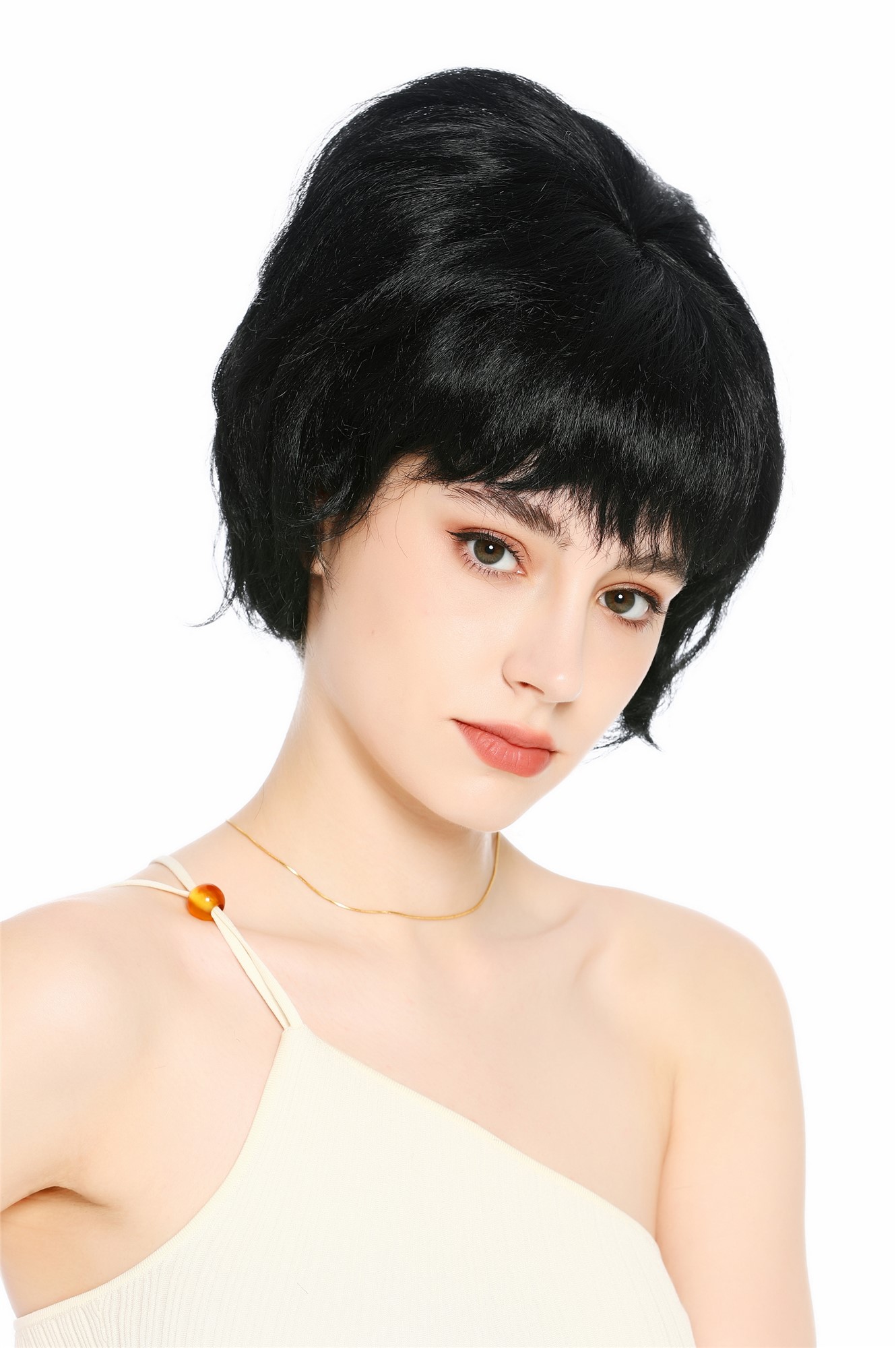 Perücke Damen Retro 50er 60er Beehive hochtoupiert kurz Pony Schwarz VK-65-1