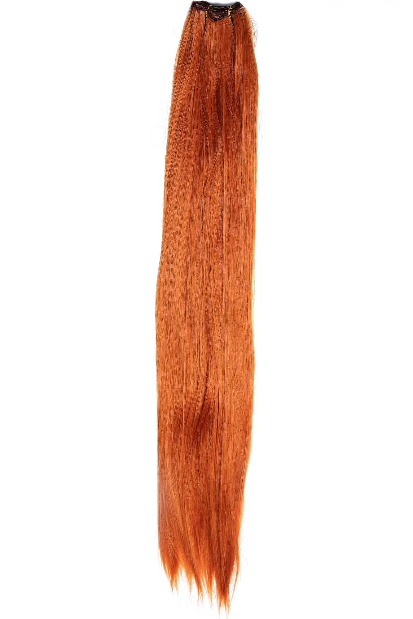 Weft tress synthetic hair sleek for wig extension making bright red VK-WEFT, front view, WIG ME UP: Your Perücken Online Shop Wefts, orange-red, straight, very long