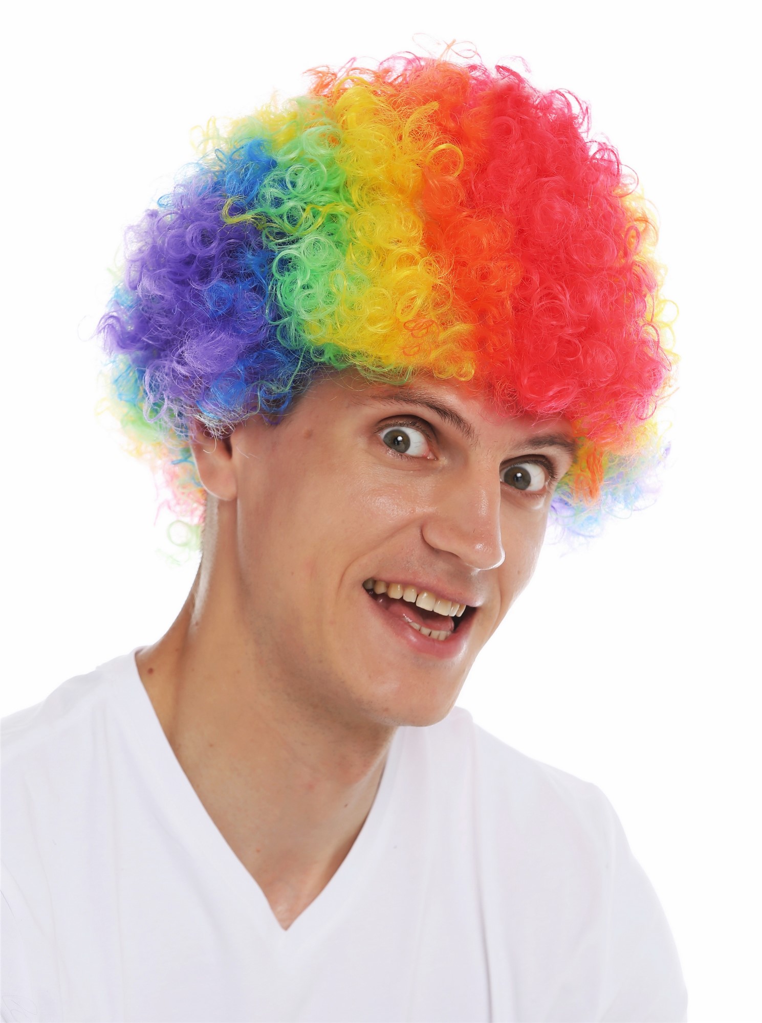 günstige Party Perücke, Perücke Afro regenbogen bunt Clown kraus Locken MMAM-15M-CLOWN, Ansicht 3, WIG ME UP: Ihr Perücken Online Shop lockige Party Perücke Lila,Blau,Grün,Gelb,Orange,Rot kurze Haare Unisex