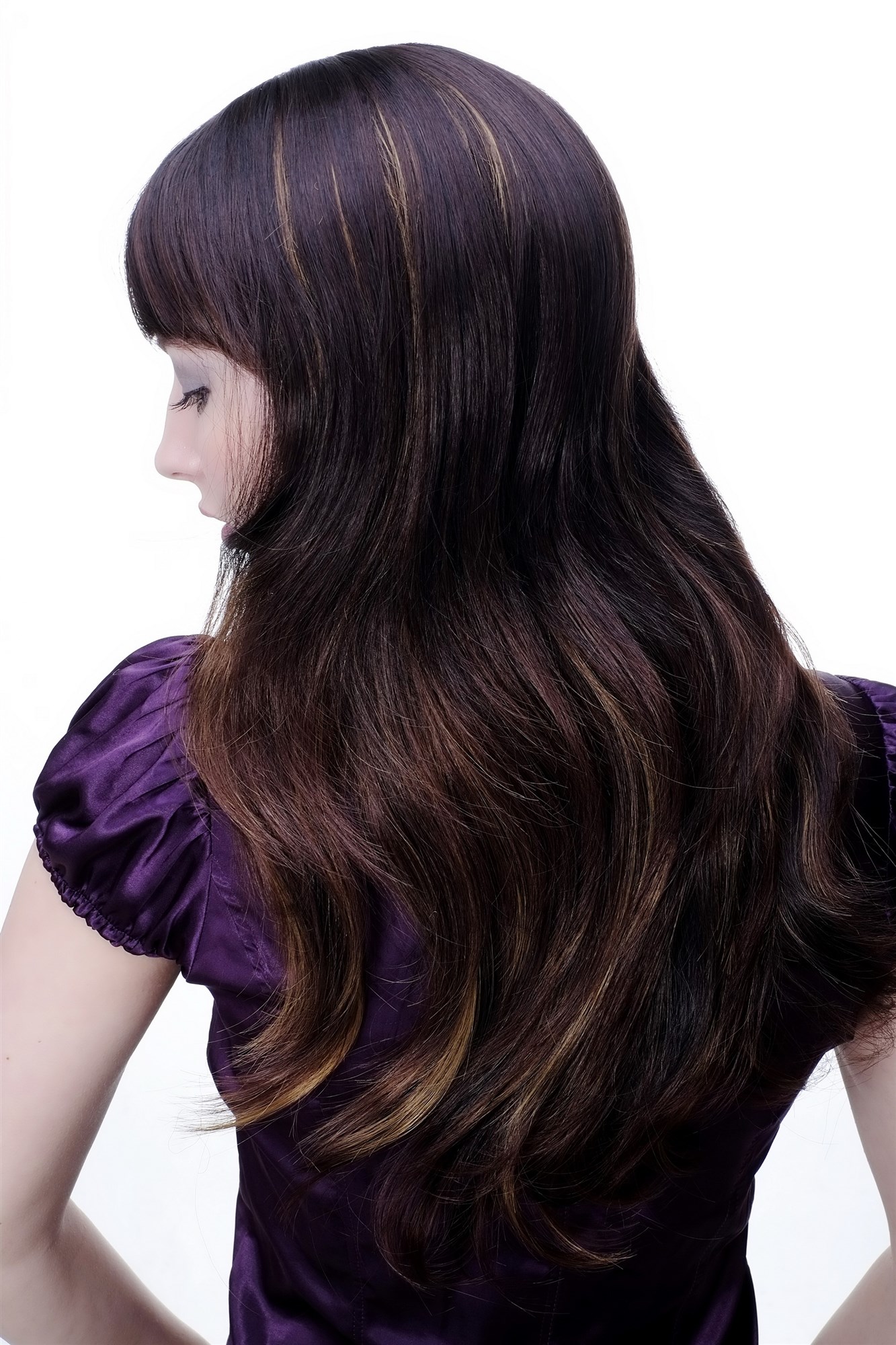 hochwertige Qualitätsperücken, Damen Perücke gesträhntes braun 9213-2T33-27, Ansicht 4, WIG ME UP: Ihr Perücken Online Shop glatte Tressen-Perücke mit Kopfhaut-Imitat Schwarzbraun Mahagonibraun Erdbeerblond lange Haare für Damen