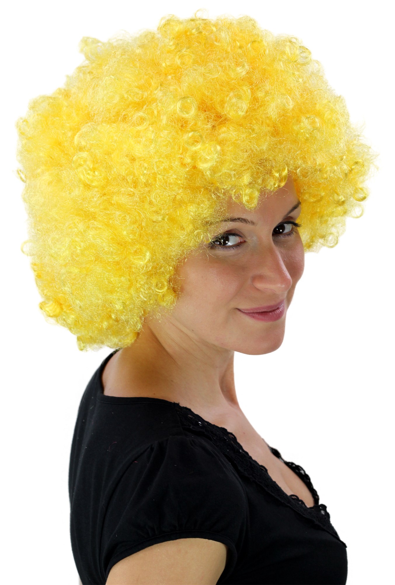 günstige Party Perücke, Afro Perücke 70er Jahre Party Neon Gelb Disco PW0011-PC2B, Ansicht 2, WIG ME UP: Ihr Perücken Online Shop lockige Party Perücke Neongelb kurze Haare Unisex