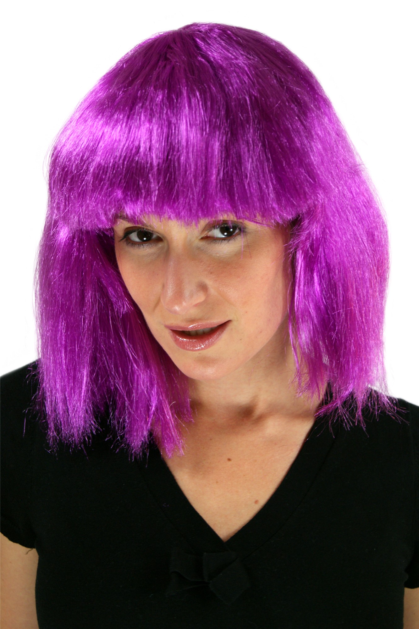 WIG ME UP Party/Fancy Dress/Halloween Lady WIG Bob medium long fringe volume PURPLE disco glam, front view, WIG ME UP: Your Perücken Online Shop Party Wig, Ladies, Purple, straight, shoulder-length