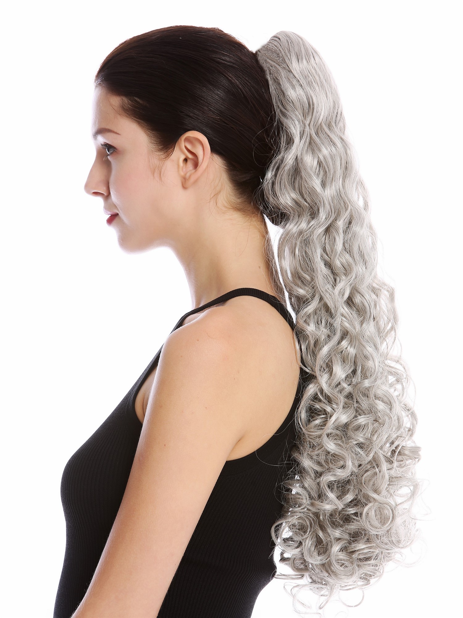 Ponytail Hairpiece very long voluminous curled curls silver grey gray 9563B-V, view 3, WIG ME UP: Your Perücken Online Shop Ponytails, silver-gray-black mix, wavy, long