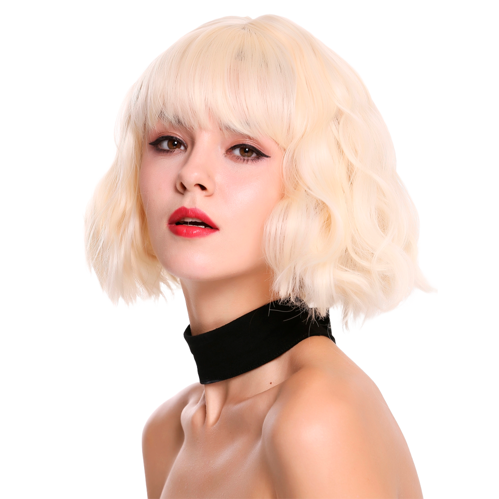 Wilde, hellblonde Bob-Perücke mit welligen Haaren