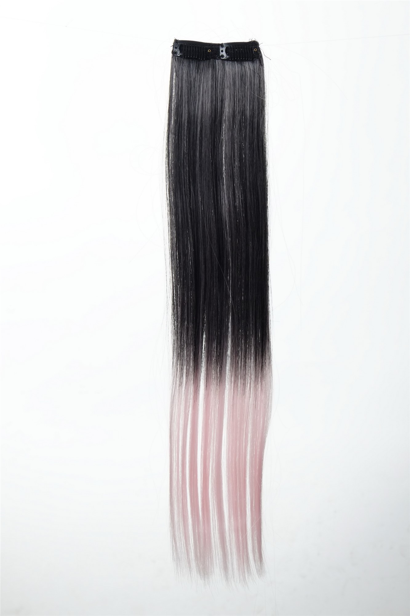 2 Clips Extension Strähne glatt 45 cm Ombre Schwarz Rosa YZF-P2S18P-1BT2333, Ansicht 2, WIG ME UP: Ihr Perücken Online Shop glatte Extensions Samtschwarz-Hellrosa-Mix 45 cm lang