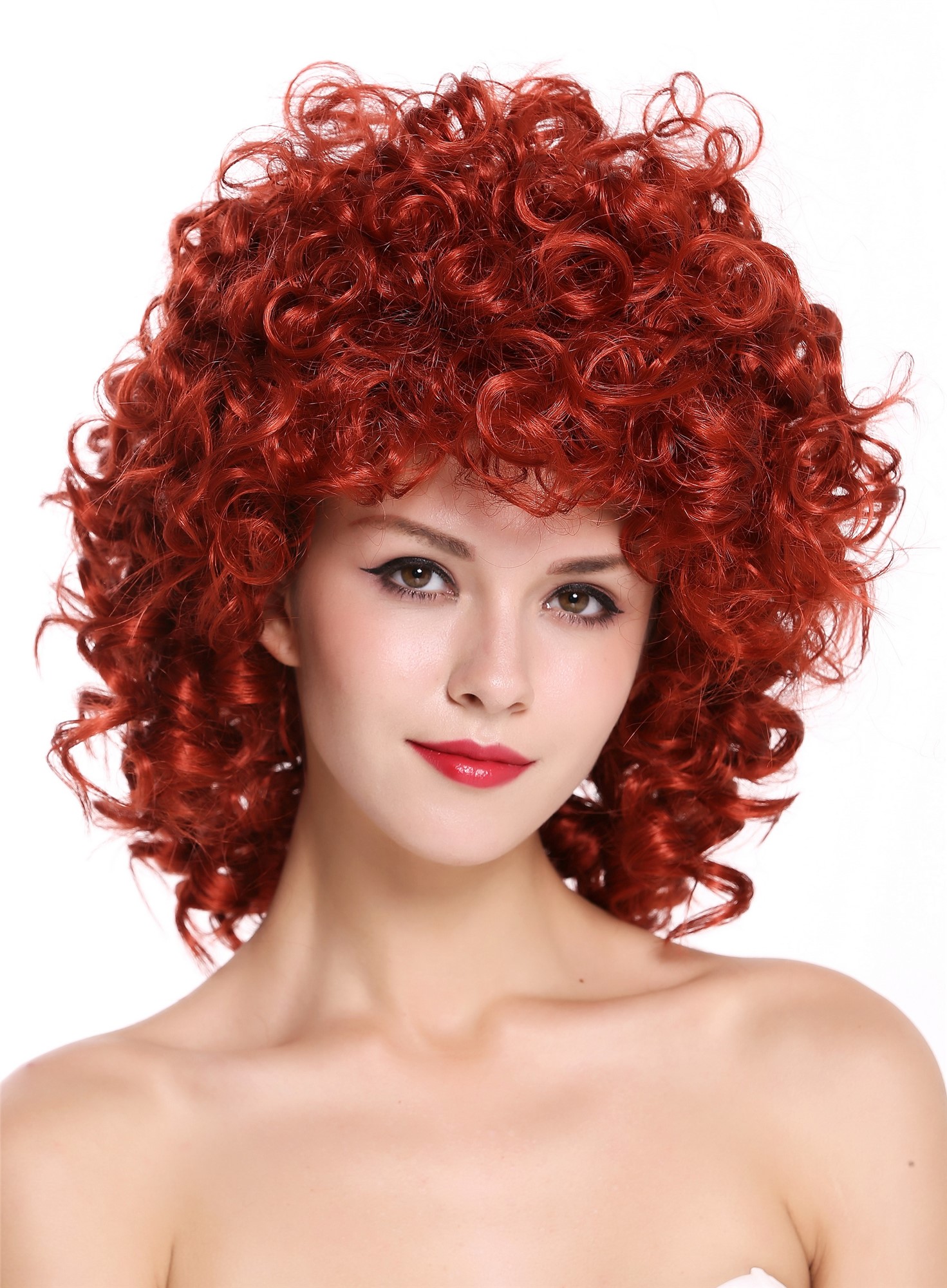 hochwertige Qualitätsperücken, Perücke Rot Locken Volumen schulterlang WL-2342-135, Vorderansicht, WIG ME UP: Ihr Perücken Online Shop lockige Tressen-Perücke Feuerrot schulterlange Haare für Damen