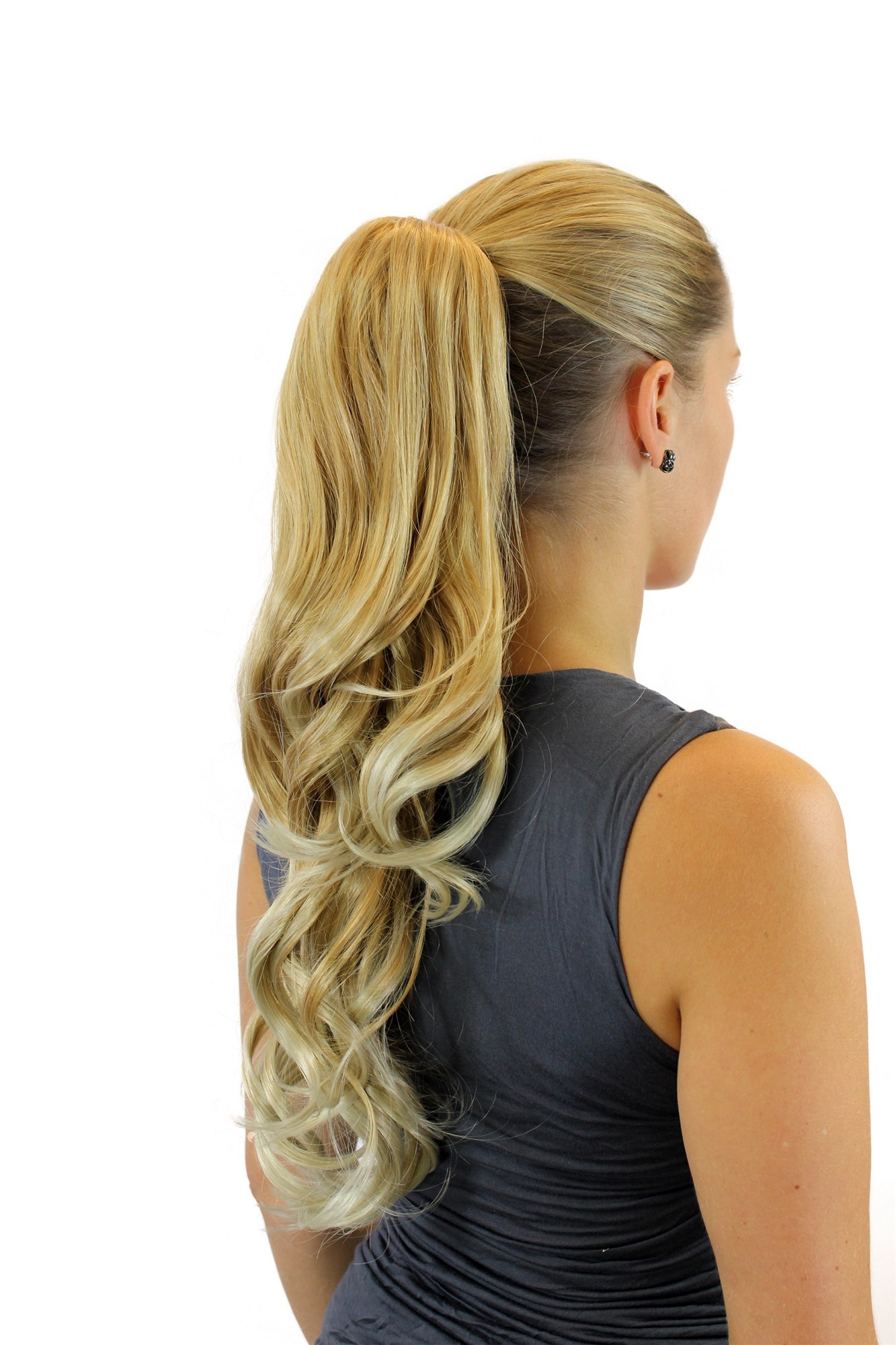 W3063-16TKB88 Ponytail Hairpiece extensionlong wavy butterfly claw grip blond mix light blond highlights 21", front view, WIG ME UP: Your Perücken Online Shop Ponytails, blond mix, wavy, long