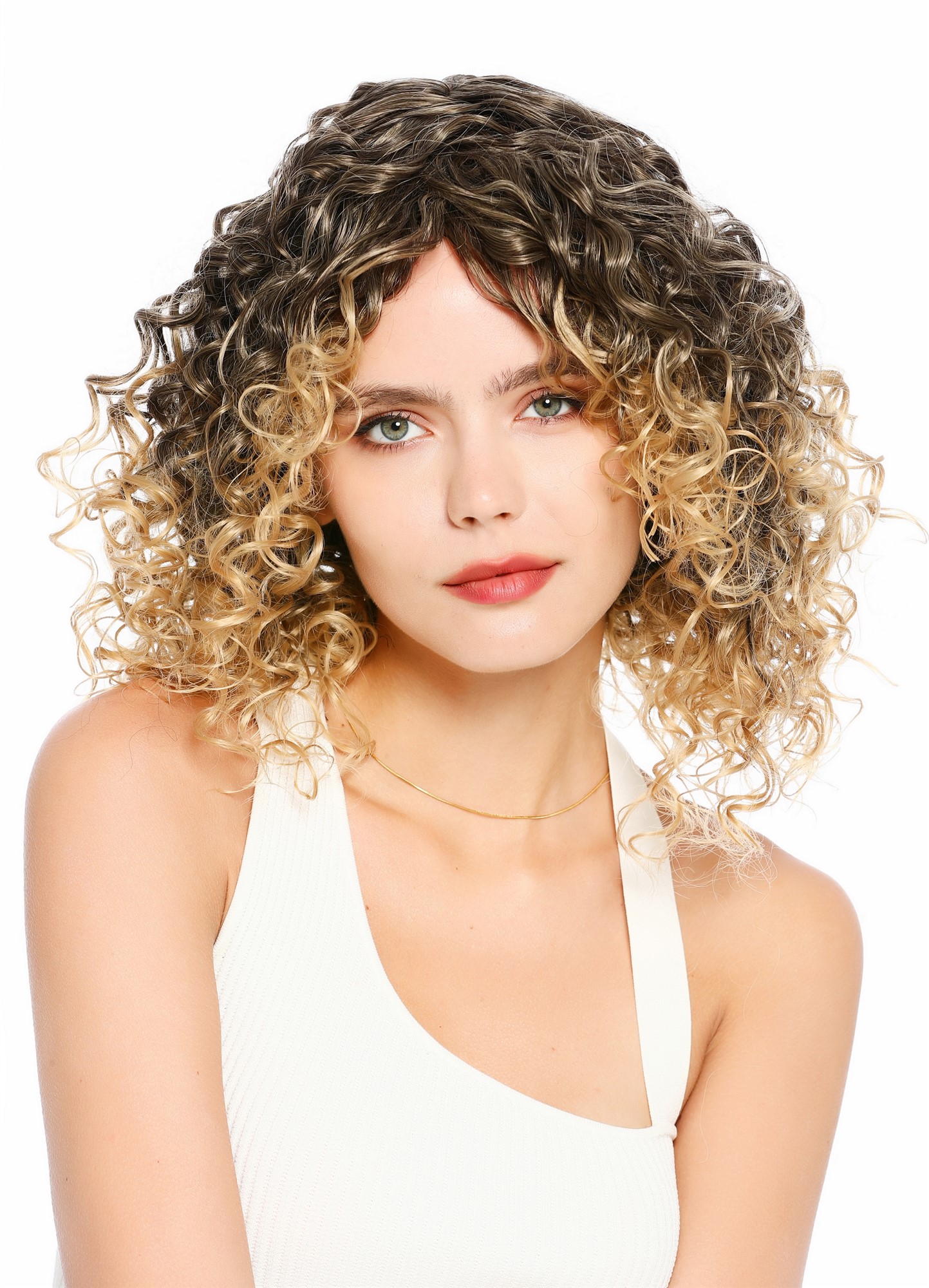 Damenperücke lang voluminös gelockt lockig Ombre Braun Mix kupferblonde Spitzen SZL0687-DHT4T18/27A