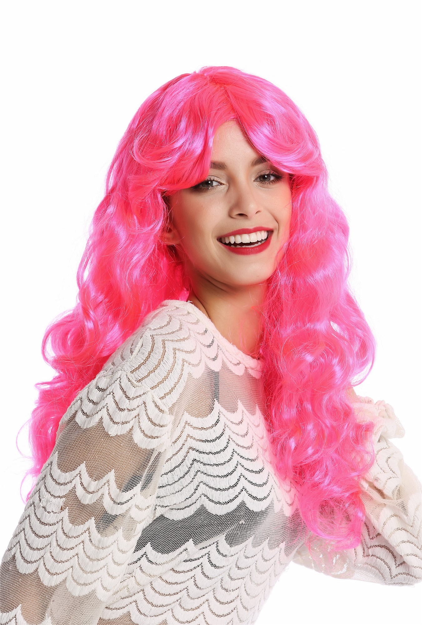 91249-PC5 Wig Ladies Women Halloween Carnival very long curly curls voluminous pink parting, view 4, WIG ME UP: Your Perücken Online Shop Party Wig, Ladies, Pink, curled, long