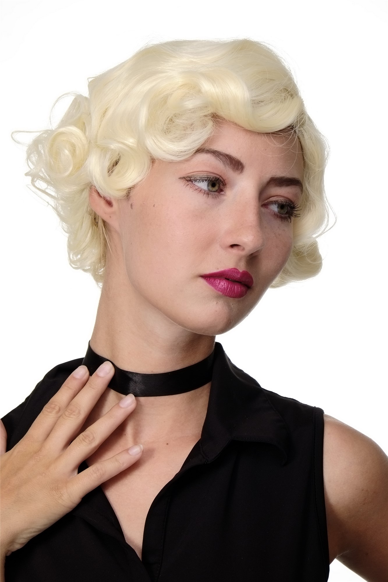 hochwertige Qualitätsperücken, Perücke 20er Jahre Swing Charleston Platinblond GFW1834-613, Ansicht 2, WIG ME UP: Ihr Perücken Online Shop wellige Tressen-Perücke mit Kopfhaut-Imitat Platinblond kurze Haare für Damen