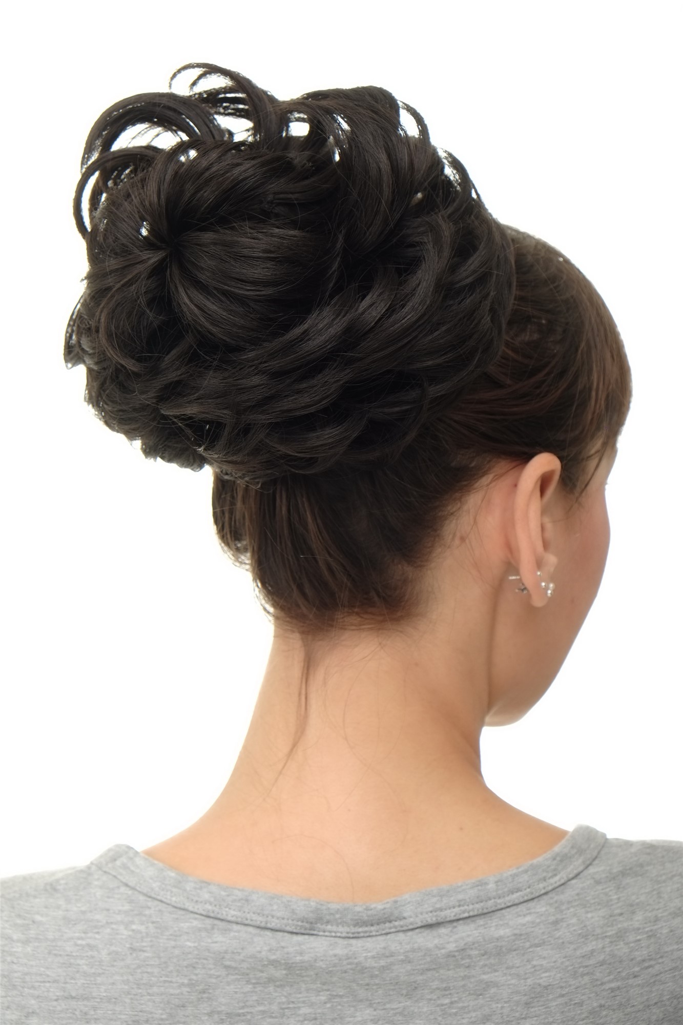 Haarteil Dutt Haarrose Buschig Dunkelbraun Q840-3, Vorderansicht, WIG ME UP: Ihr Perücken Online Shop lockiger Dutt Haarteil Dunkelbraun