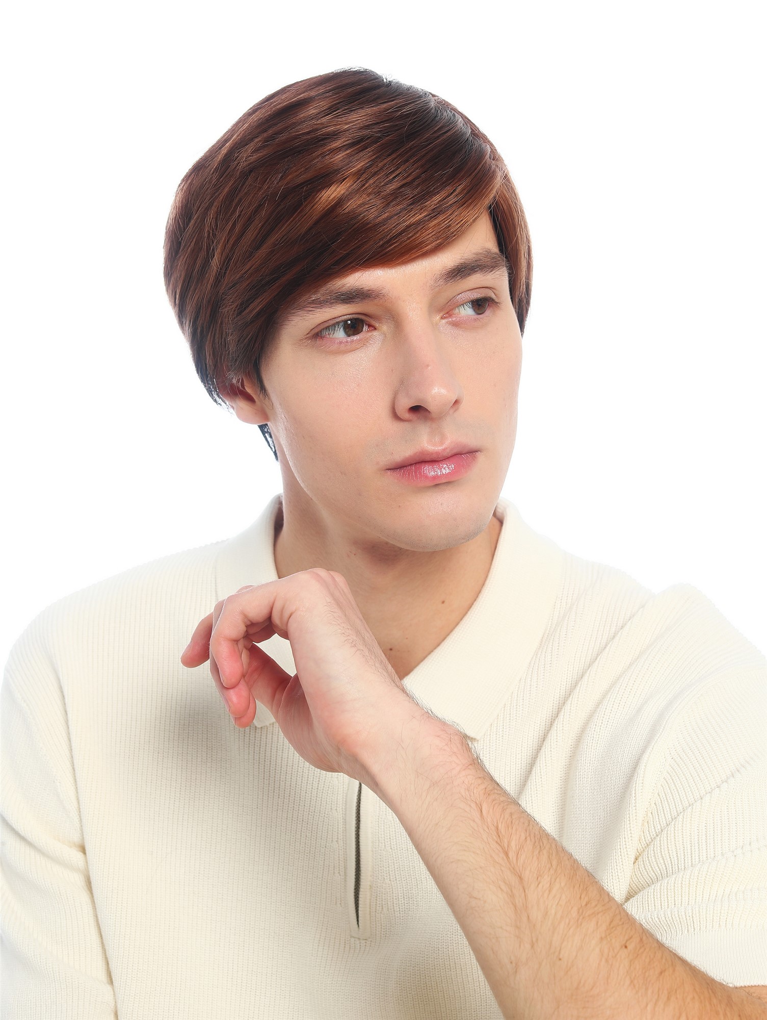 Perücke Herren Damen unisex Seitenscheitel kurz glatt Braun Kupferbraun Rot Mix SZL0676-DHT1HM4H30A