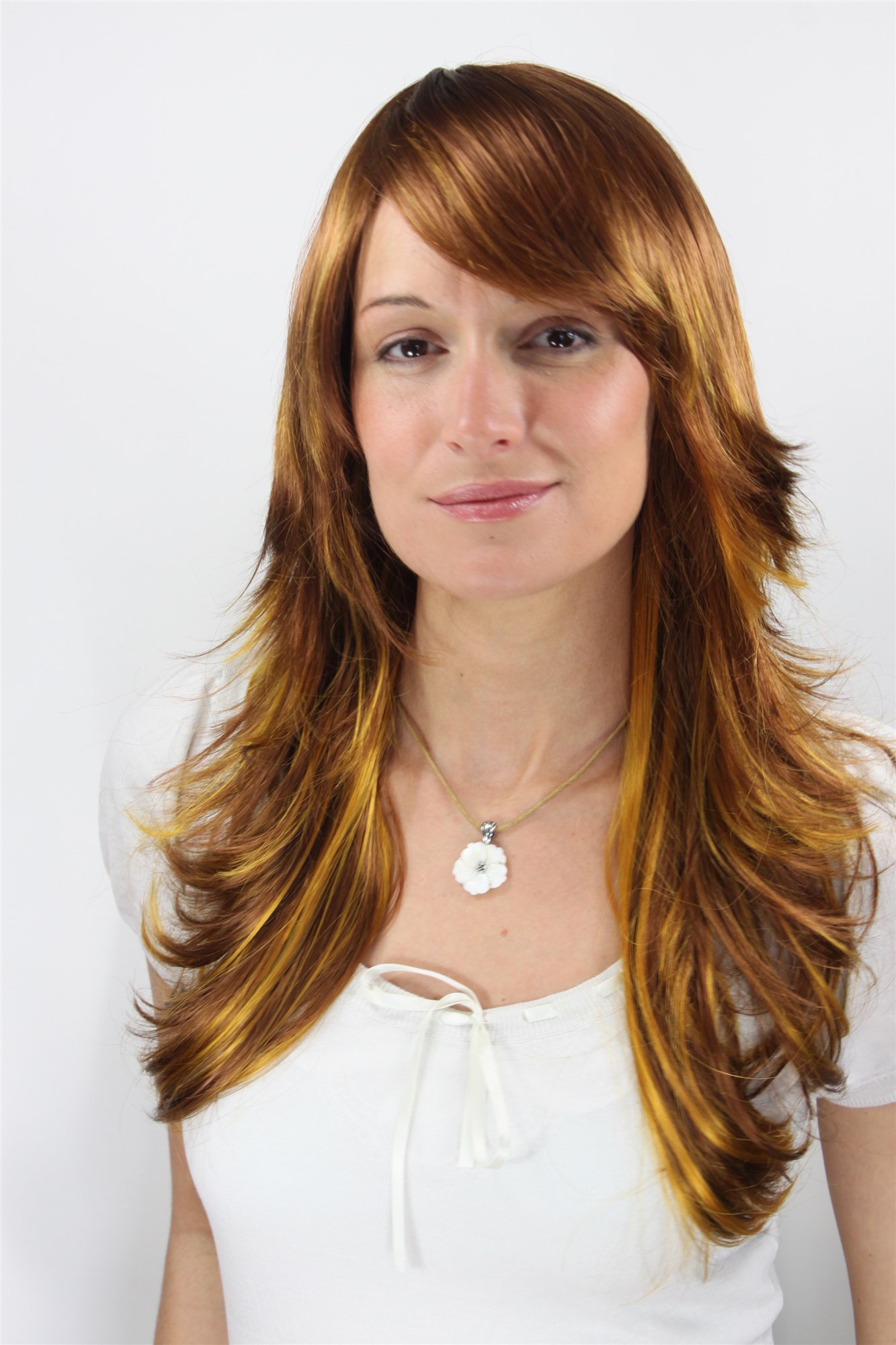 Lady women wig long layered extravagant mixed copper brown blond 3220 , view 2, WIG ME UP: Your Perücken Online Shop Quality Wigs, Ladies, reddish brown and dark golden blonde, wavy, long